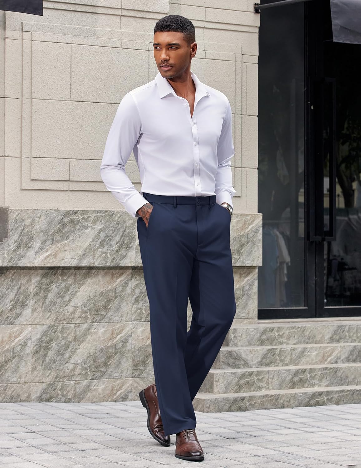 COOFANDY Mens Dress Pants Classic Fit Flat Front Suit Pants Expandable Waist Straight Dress Slacks - Image 5
