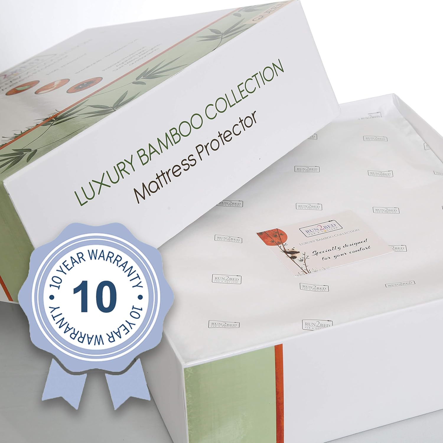 Run2Bed Premium Bamboo Mattress Protector Full Size Breathable Comfort with Cool, Noiseless Sleep Support, Cool Waterproof Fabric, Adults or Kids