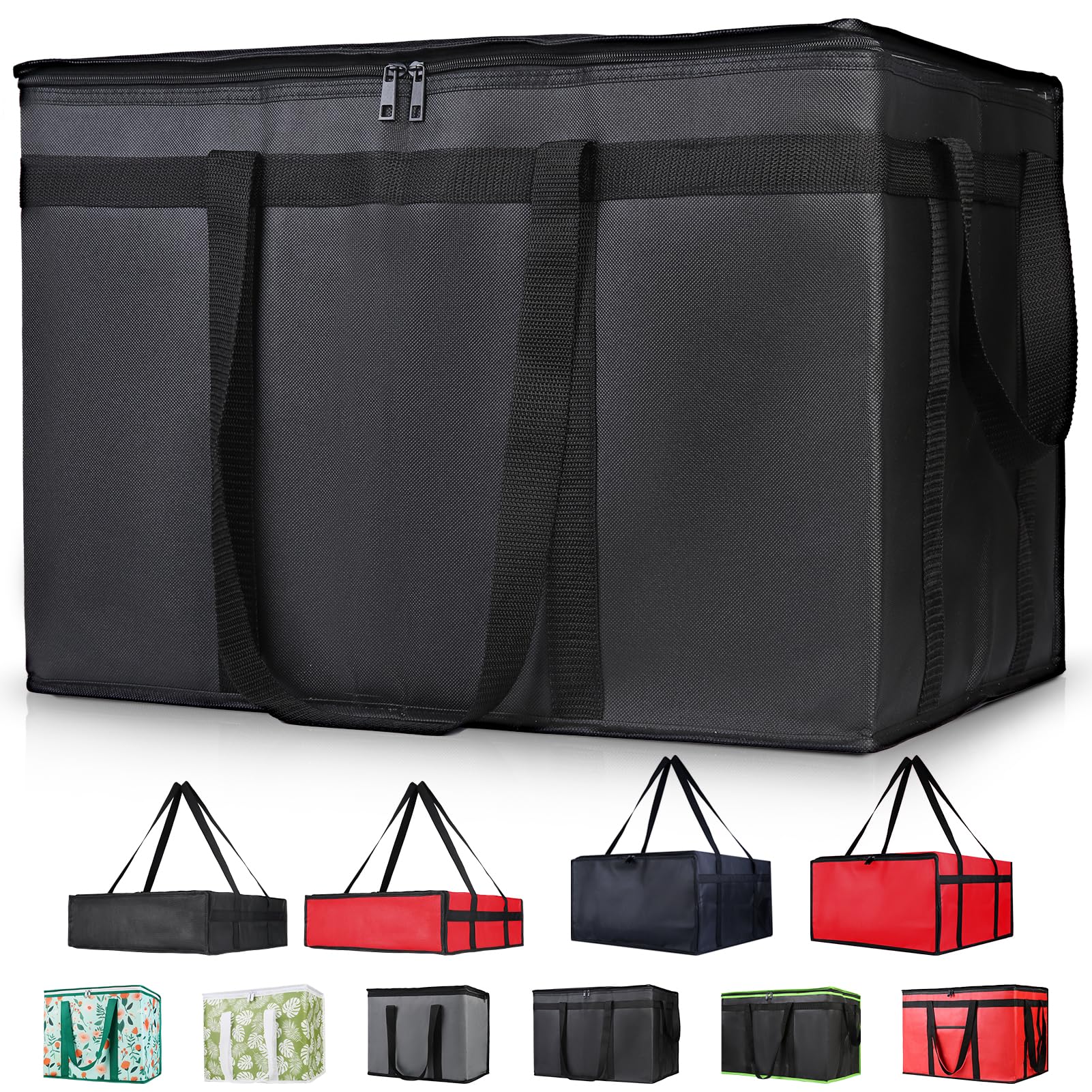 CIVJET Insulated Food Delivery Bag, XXXL Insulated Reusable Grocery Cooler/Hot Bags, Tote Bag for Shopping/Travel/Doordash, Catering Bag Doordash 22x14x13, Black, 1-Pack