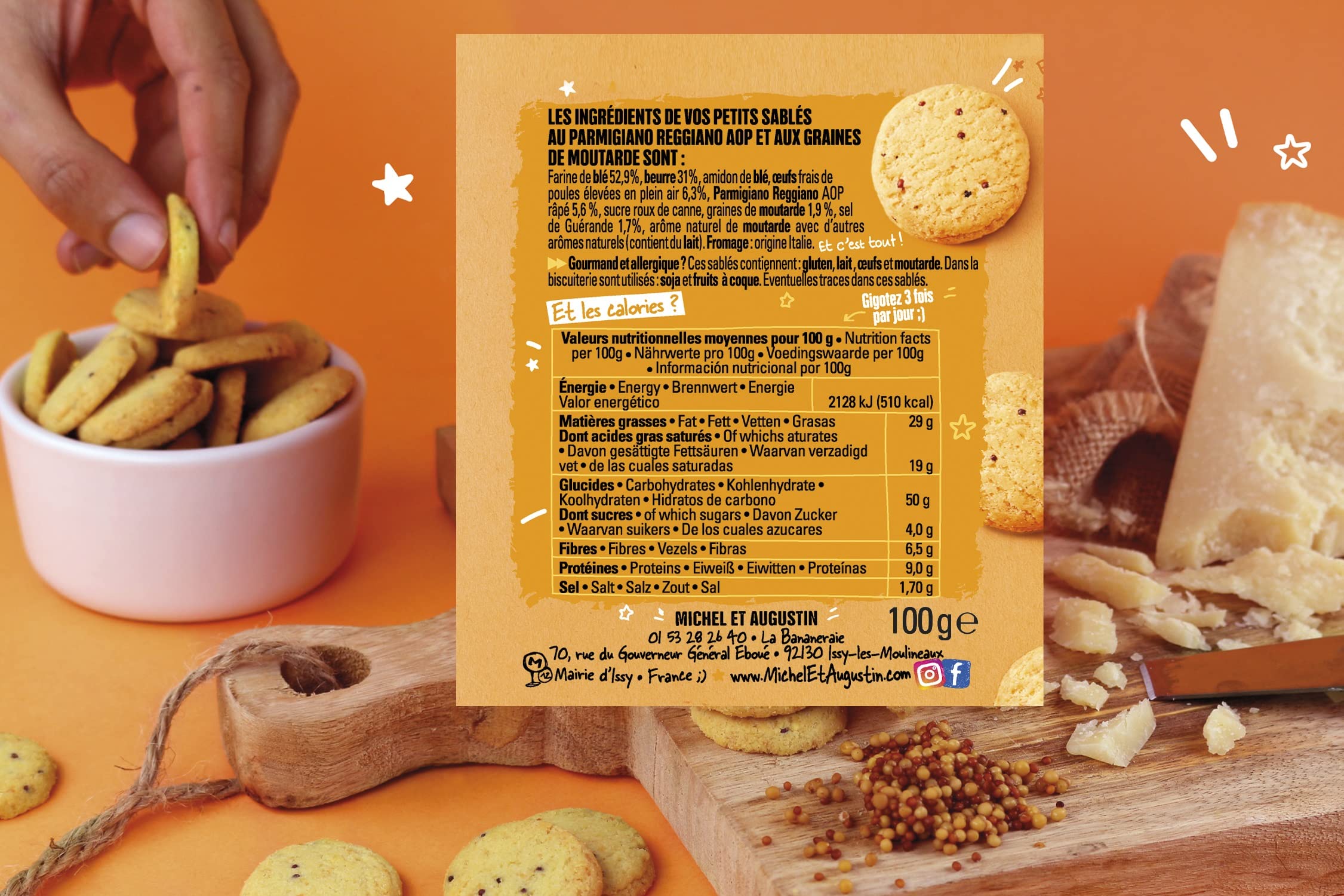 Michel et Augustin - Galletas de entrantes Parmesano AOP 100 g – 12 bolsas