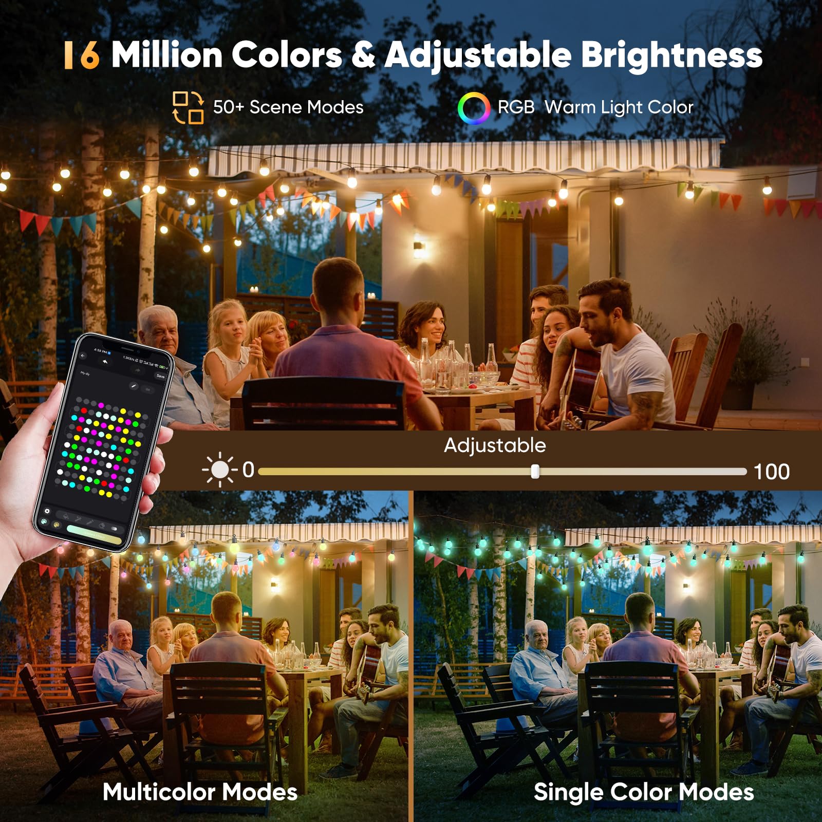 Lichterkette für den Außenbereich, 50 LEDs, Lichterkette für den Außenbereich, 30 m, mit Fernbedienung und App, 16 Millionen Farben und 50 Szenenmodi, Lichterkette für den Außenbereich, wasserdicht