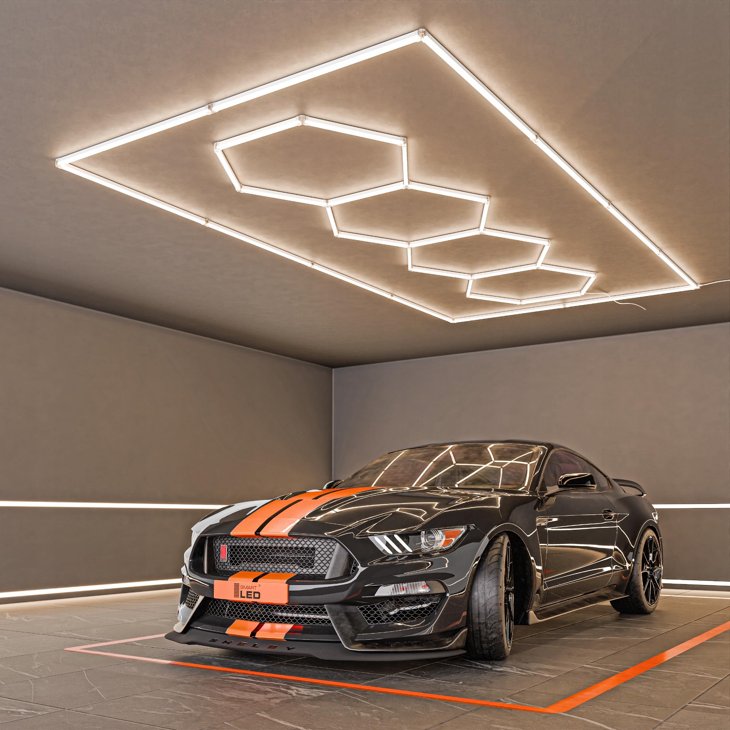 Garagenlampe LED 5-Hex 384W 4000K Verformbare LED Werkstatt Deckenleuchte DlY Sechseck Garage Licht für Garage, Werkstatt, Lager, keller, Fitnessstudio, Hexagon (484x243)