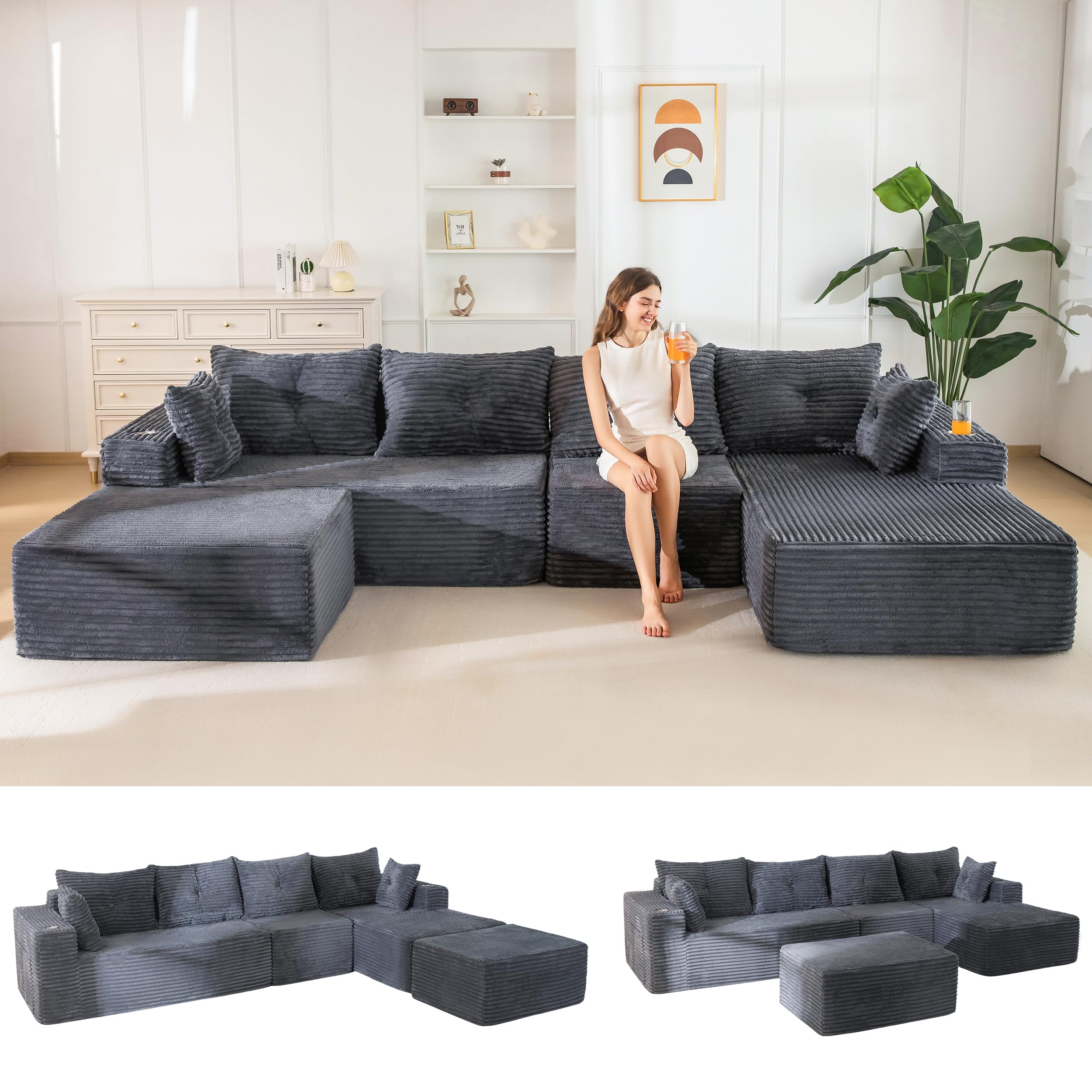 MAXYOYO 132 inch U-Shaped Modular Sofa