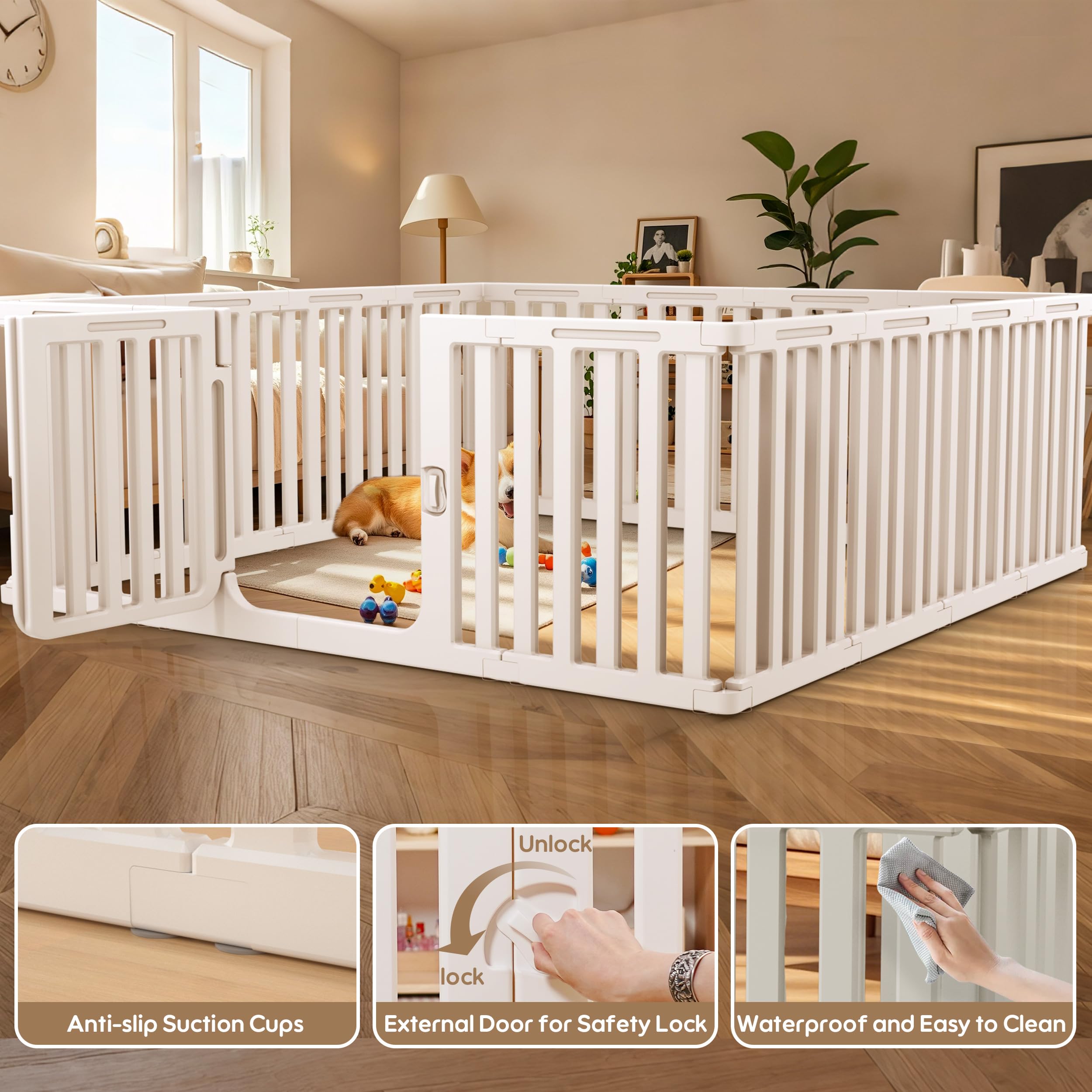 Anywish Plastic Dog Playpen for Indoor Outdoor, 15-Panel Portable Pet Fence, Puppy Playpen with Secure Locking Door Keep Pets Secure, Easy Assemble and Fold