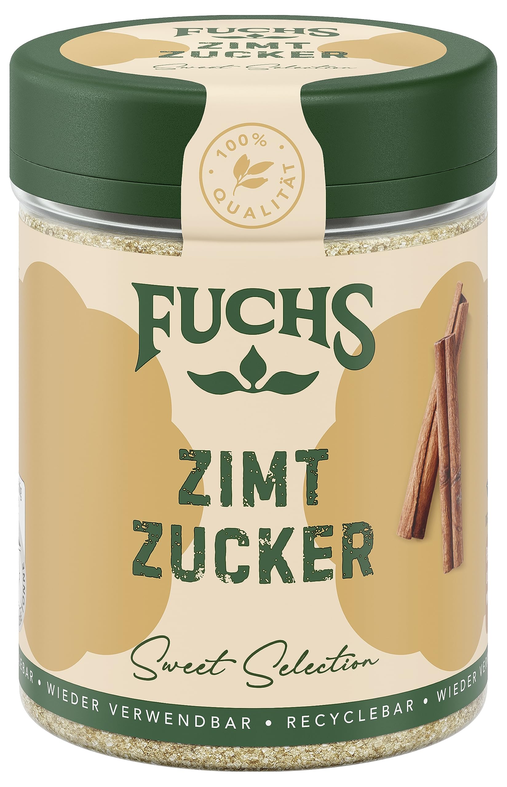Fuchs Gewürze - Zimt Zucker - Klassiches Gewürz für Milchreis, Pfannkuchen oder Waffeln - aus natürlichen Zutaten - 100 g in wiederverwendbarer, recyclebarer Dose