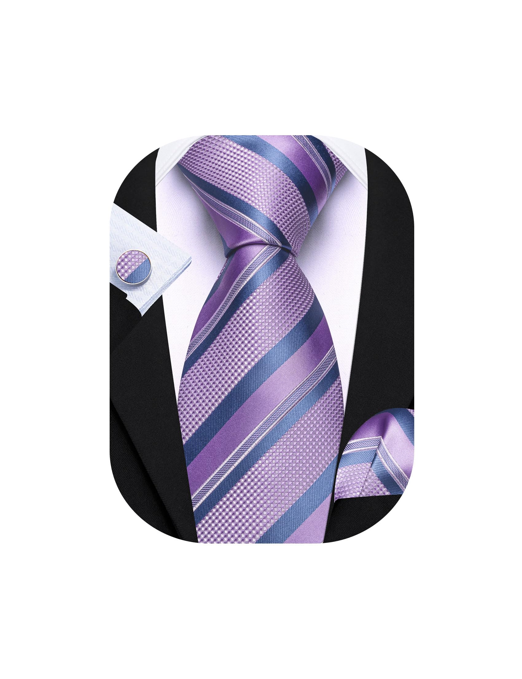 Barry.Wang Mens Tie Set Plaid Check Stripe Neckties Pocket Square Cufflinks | Woven Classic,Formal/Casual Men's Necktie,Luxury,Business,Wedding,Party,Prom,Graduation