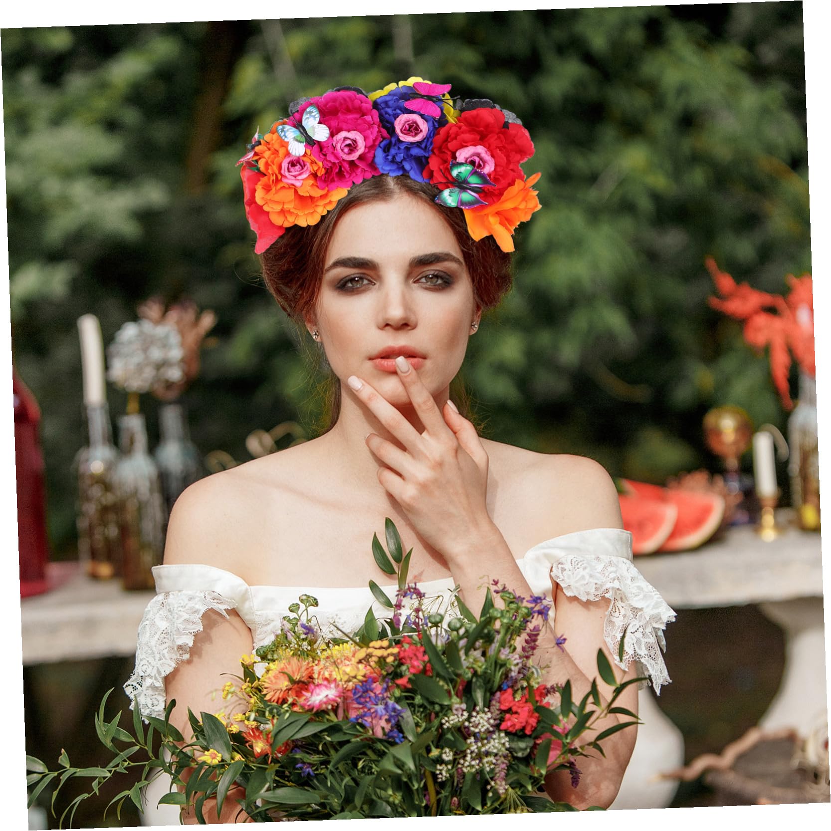 Veemoon Cerchietto Corona di Fiori per Donna, in Plastico, Facile da Indossare, Raffinato per Matrimoni e Feste