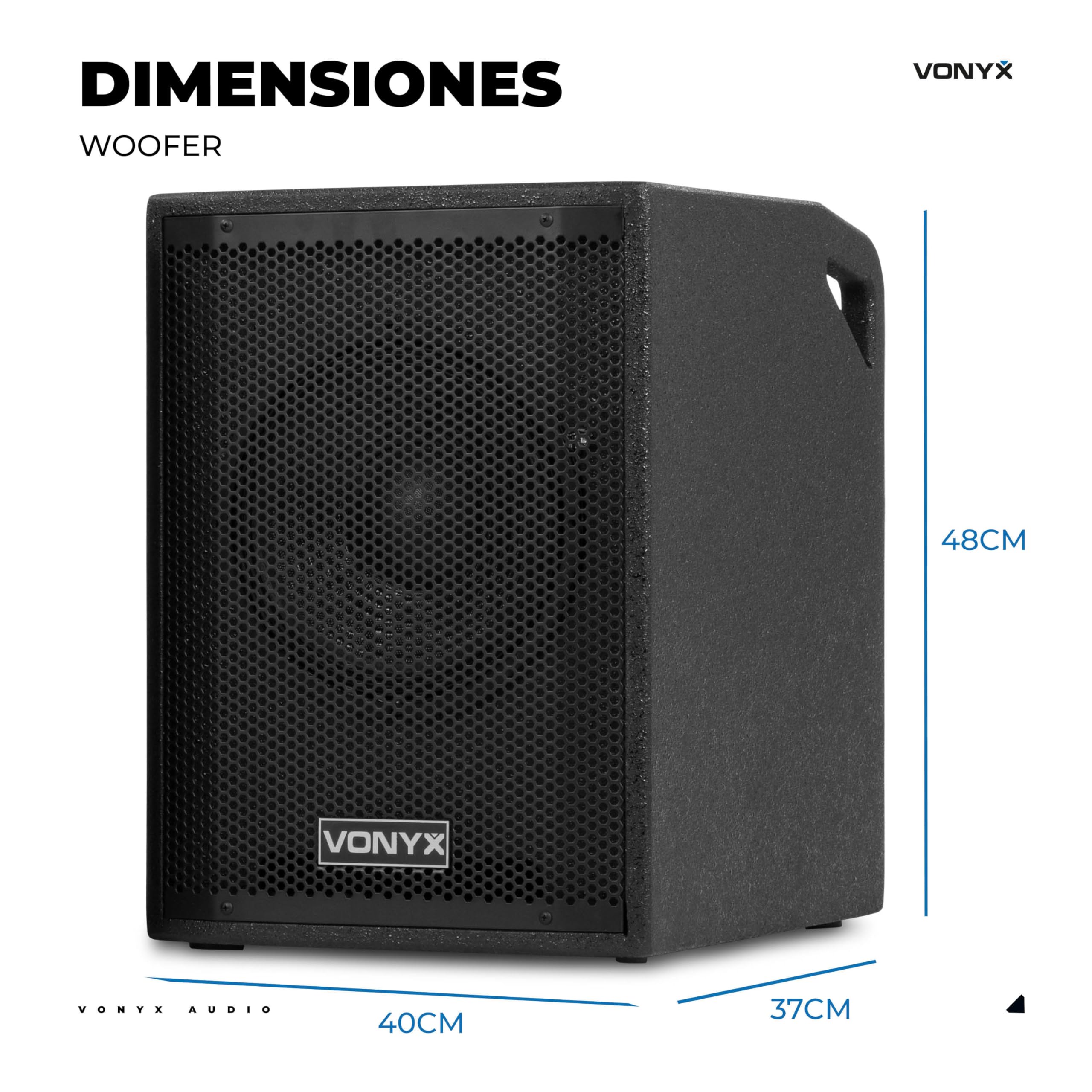 Vonyx VX1020BT – Sistema 2.2 Activo 1050W con Bluetooth, USB, SD, Doble subwoofer 10”, Micro, Trolley, Funda y Soportes, Equipo de Sonido Profesional para Eventos, Fiestas y DJ, Color Negro
