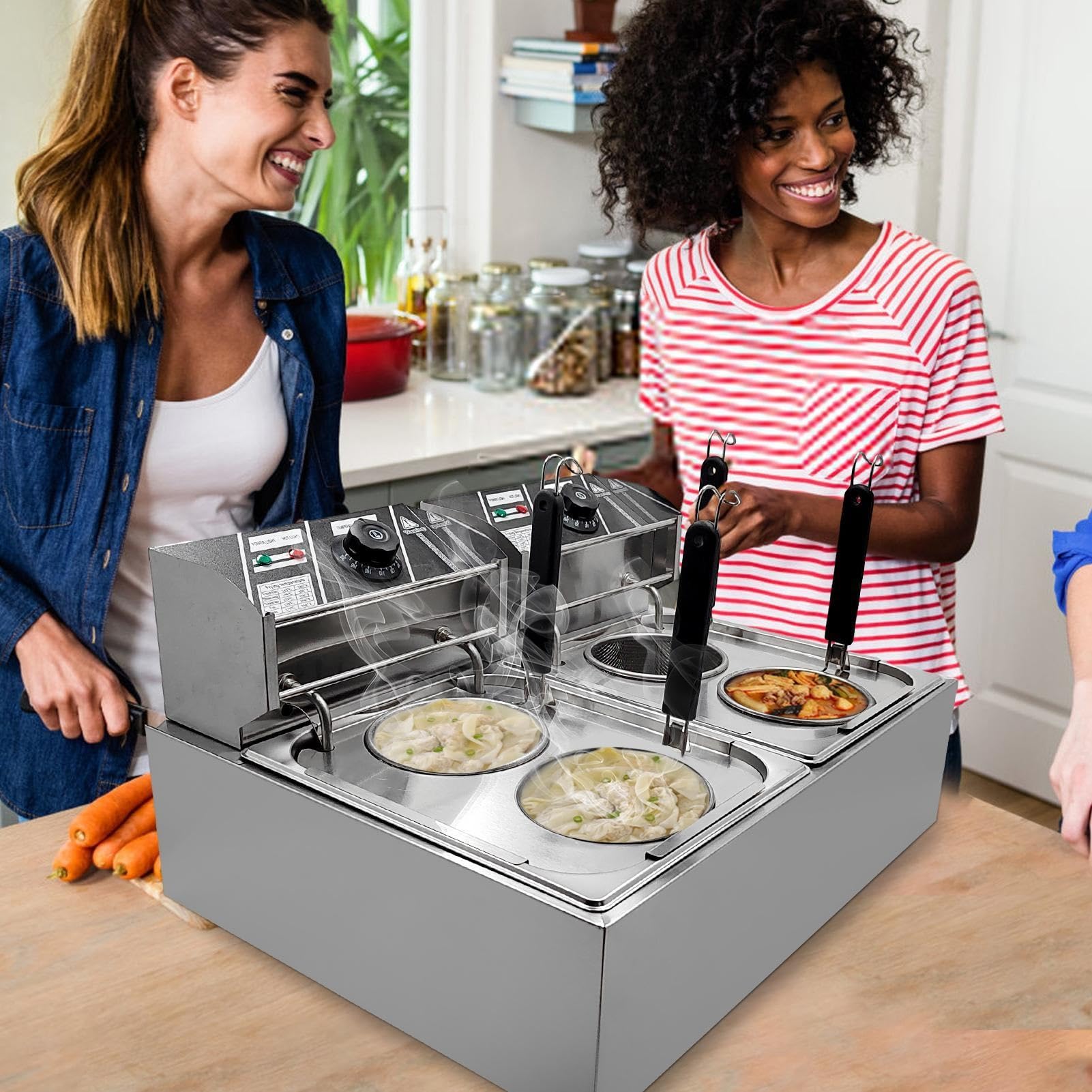 Cuocipasta elettrico professionale per noodles, friggitrice da banco con controllo della temperatura, cuocipasta di grande capacità con cestello e filtro rimovibili, macchina per la cottura noodle(4 H