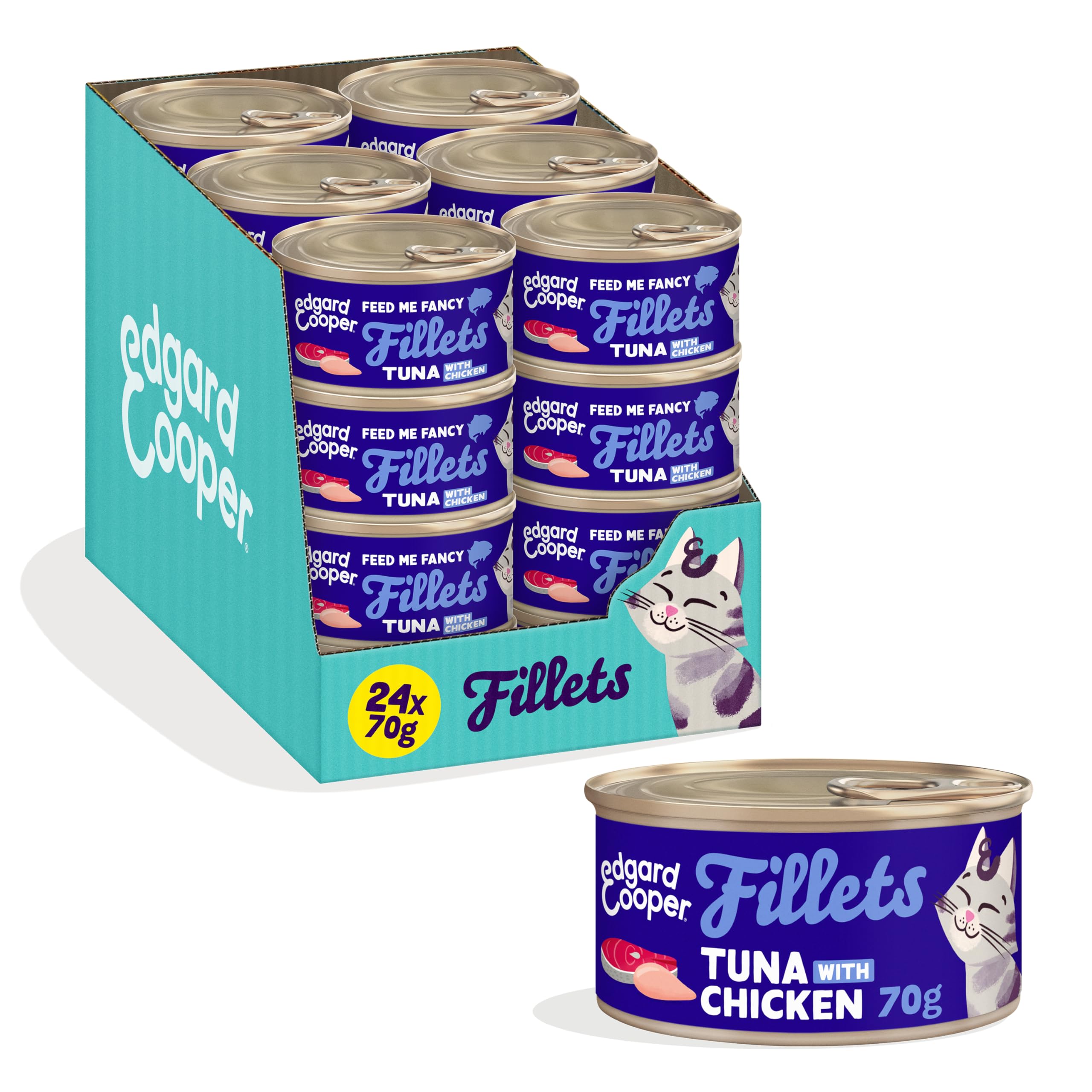 Edgard & Cooper Aliments humides pour Chat (Thon/Poulet Frais, 70g x 24), Filets pour Chat, stérilisés ou Actifs, Viande fraîche et ingrédients naturels, sans céréales, sans Sucre ajouté