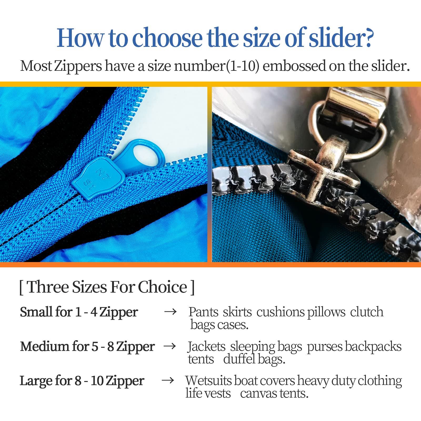 munkees® Set di riparazione per cerniera lampo - Universale e facilissimo da usare - Set di riparazione per cerniera lampo - Zip di ricambio per kit di riparazione (1 x M, L Argento)