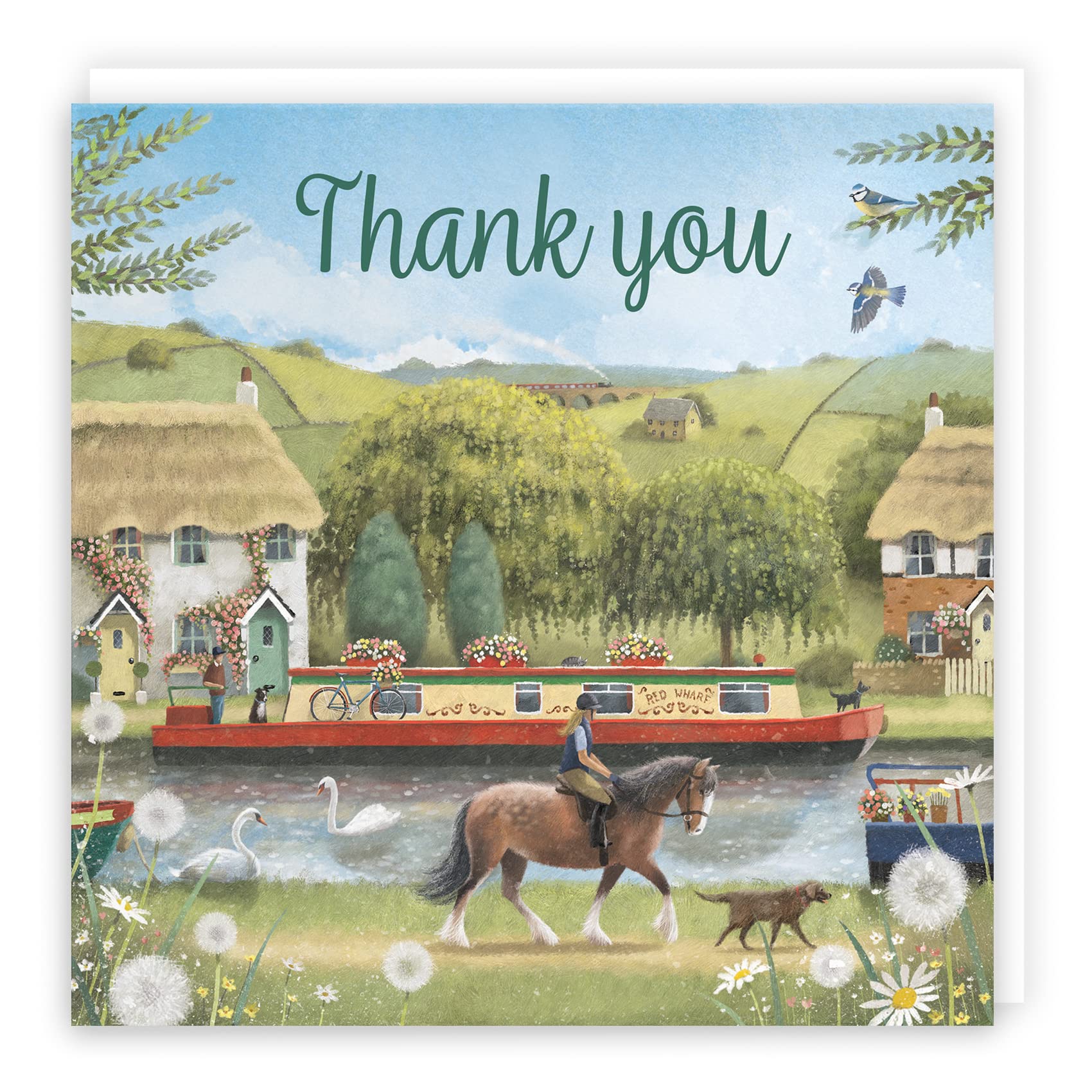 Hunts England, Canal Narrowboat Thank You Card, Horse Riding, Countryside, Thank You, Thank You Card for Men Women, Wedding
