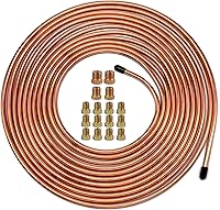 MuHize 1/4 Brake Line Kit 25 Ft Copper Coated Tube Roll with 16 Inverted Flare Fittings - Flexible Upgrade for Brakes & Fuel Lines