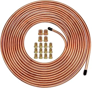 MuHize 1/4 Brake Line Kit 25 Ft Copper Coated Tube Roll with 16 Inverted Flare Fittings - Flexible Upgrade for Brakes & Fuel Lines