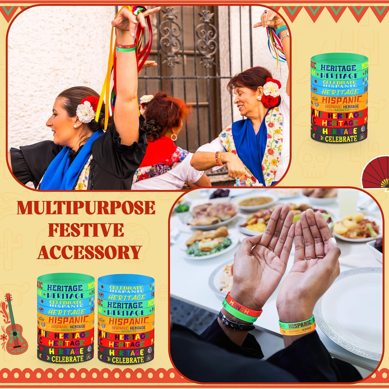 200 Pieces Hispanic Heritage Month Rubber Bracelets Bulks Party Favors Teacher Rewards for Spanish Mexico Classroom Supplies Hispanic Heritage Month Decorations for Country Flag Theme Party