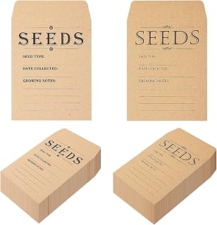 100 PCS Seed Packets Envelopes, Small Paper Envelopes for Seeds, 4.7x3.2 Self Sealing Kraft Seed Saving Envelopes with Printed Seed Collecting Template for Flower Vegetable Seeds Storage