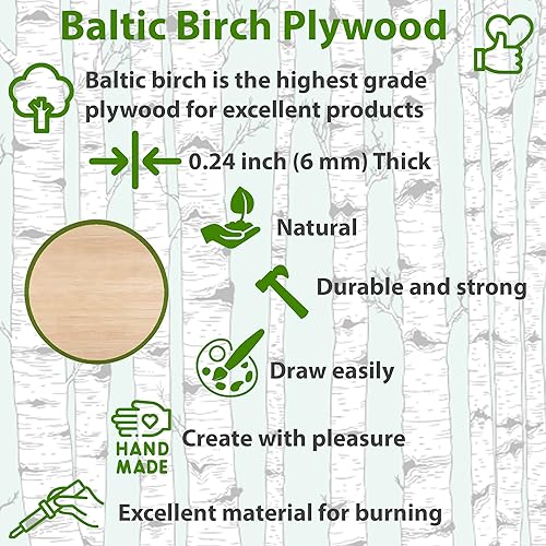 Miniatura 5 de Círculos de madera contrachapada de abedul báltico de 18 pulgadas, hojas de madera para manualidades, hojas de madera de 0.24 pulgadas de grosor,