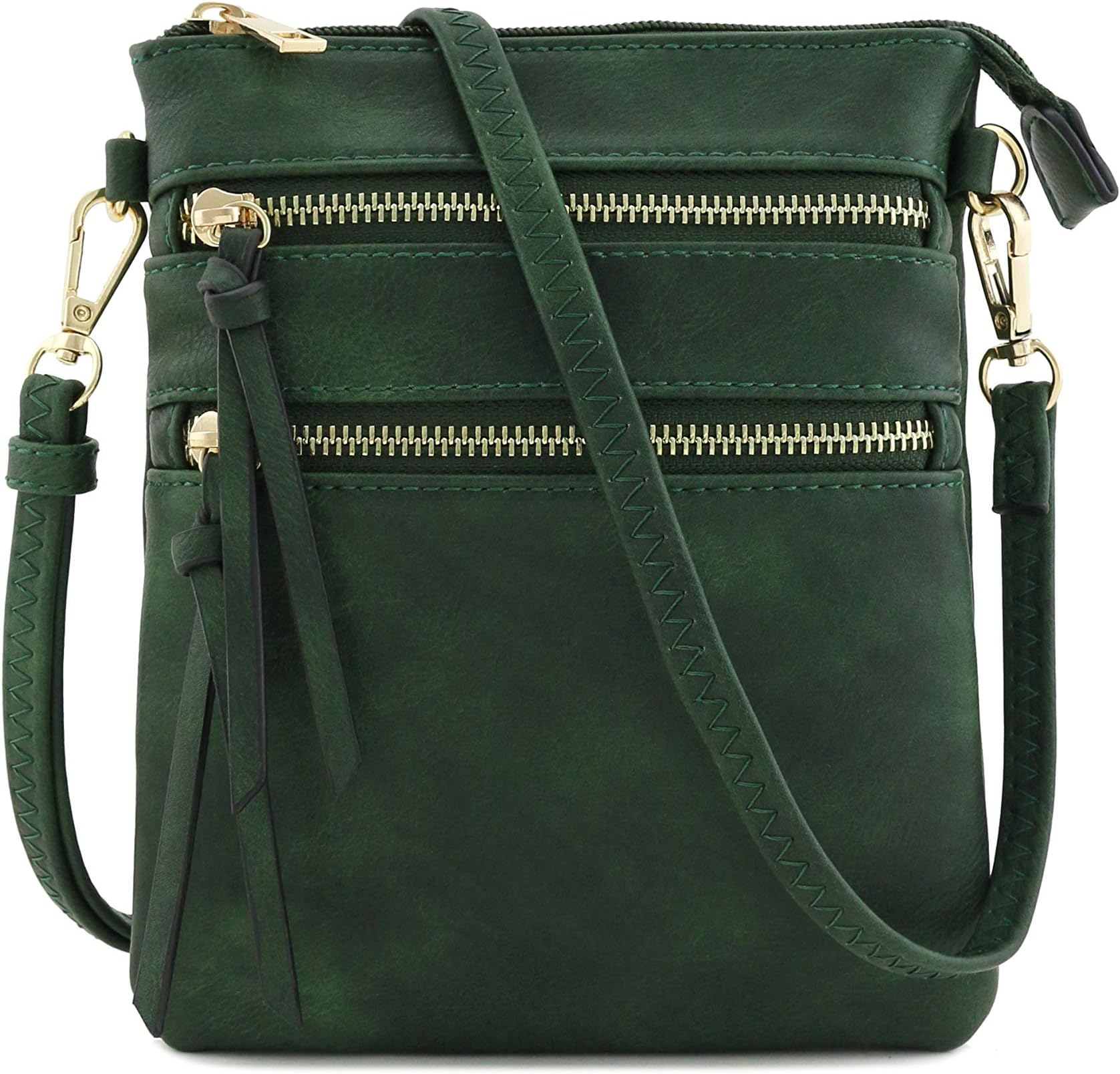 IsabelleSmall Lightweight Shoulder Bag for Women, Mini Multi Zipper Pocket Crossbody Handbag with Adjustable strap