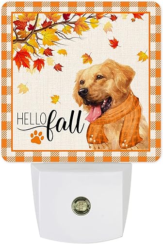 Luz nocturna LED enchufable, lámpara de noche con sensor automático, luces nocturnas enchufables a la pared, diseño de hojas de arce de perro con