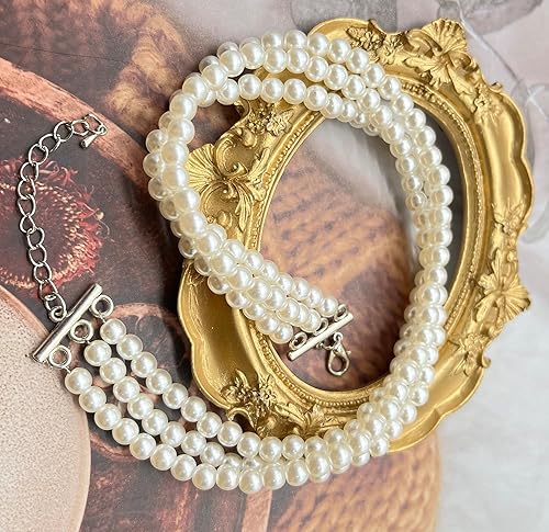 Miniatura 6 de WAINIS 4 collares redondos de perlas de imitación de múltiples hebras collares de perlas de boda para novias