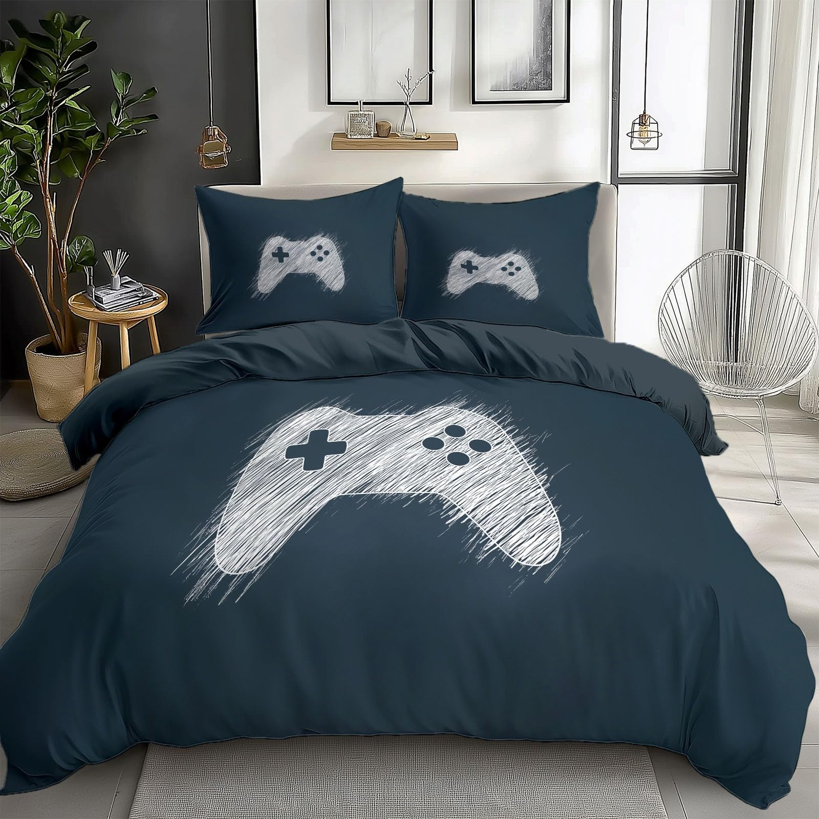 Housse de couette 200 x 200 cm doodle anti-pli pour transformer la chambre gamer de votre enfant