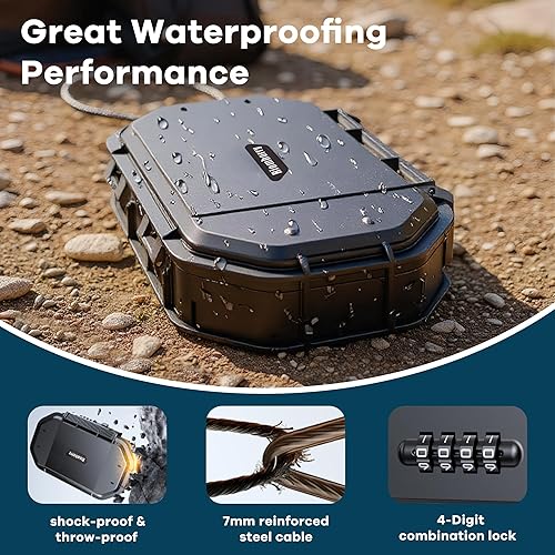 Miniatura 3 de Caja de seguridad portátil con cerradura de combinación de 4 dígitos, caja fuerte de viaje impermeable con cable de acero extraíble para dormitorio,