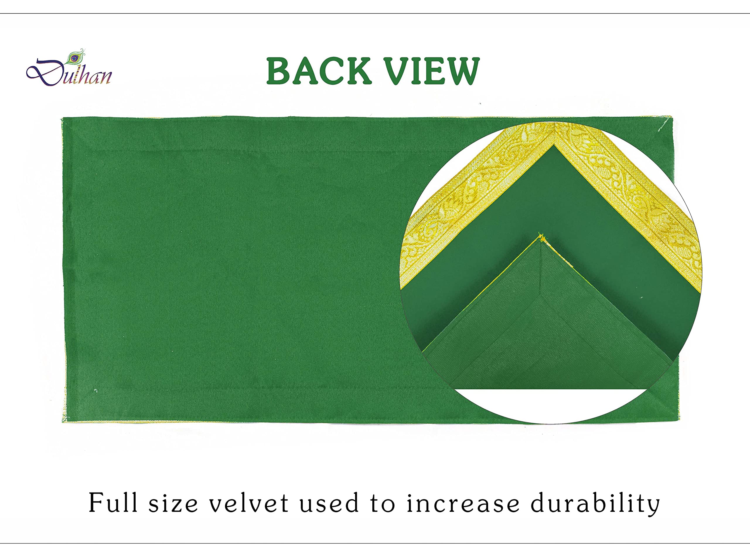 Dulhan Velvet Green Pooja Cloth/Pooja Aasan for Mandir, Temple Altar Cloth with Golden Border (20X40 inch) 1/2mtr. (Pack of 2) 1
