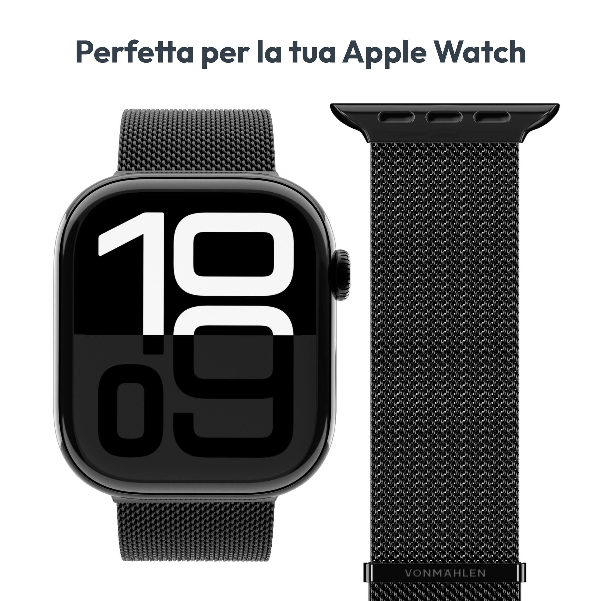 VONMÄHLEN Milanese Loop 2 - Elegante cinturino in acciaio inox con chiusura magnetica, regolabile di alta qualità, compatibile con Apple Watch