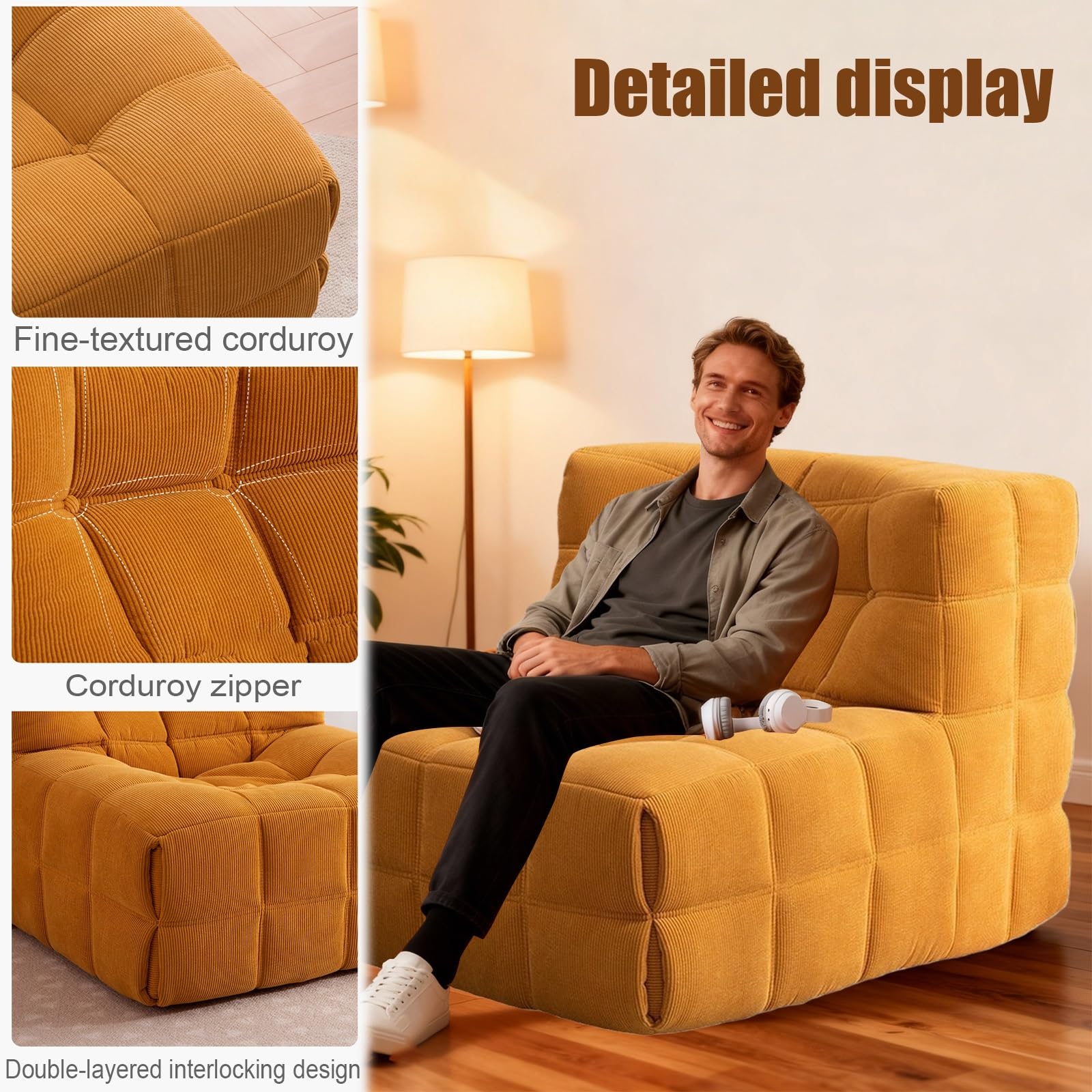 Waffel-Kompressions-Sofa, weicher Boden, Lounge-Stuhl, fauler Akzentstuhl für Wohnzimmer, Schlafzimmer, Salon, Büro