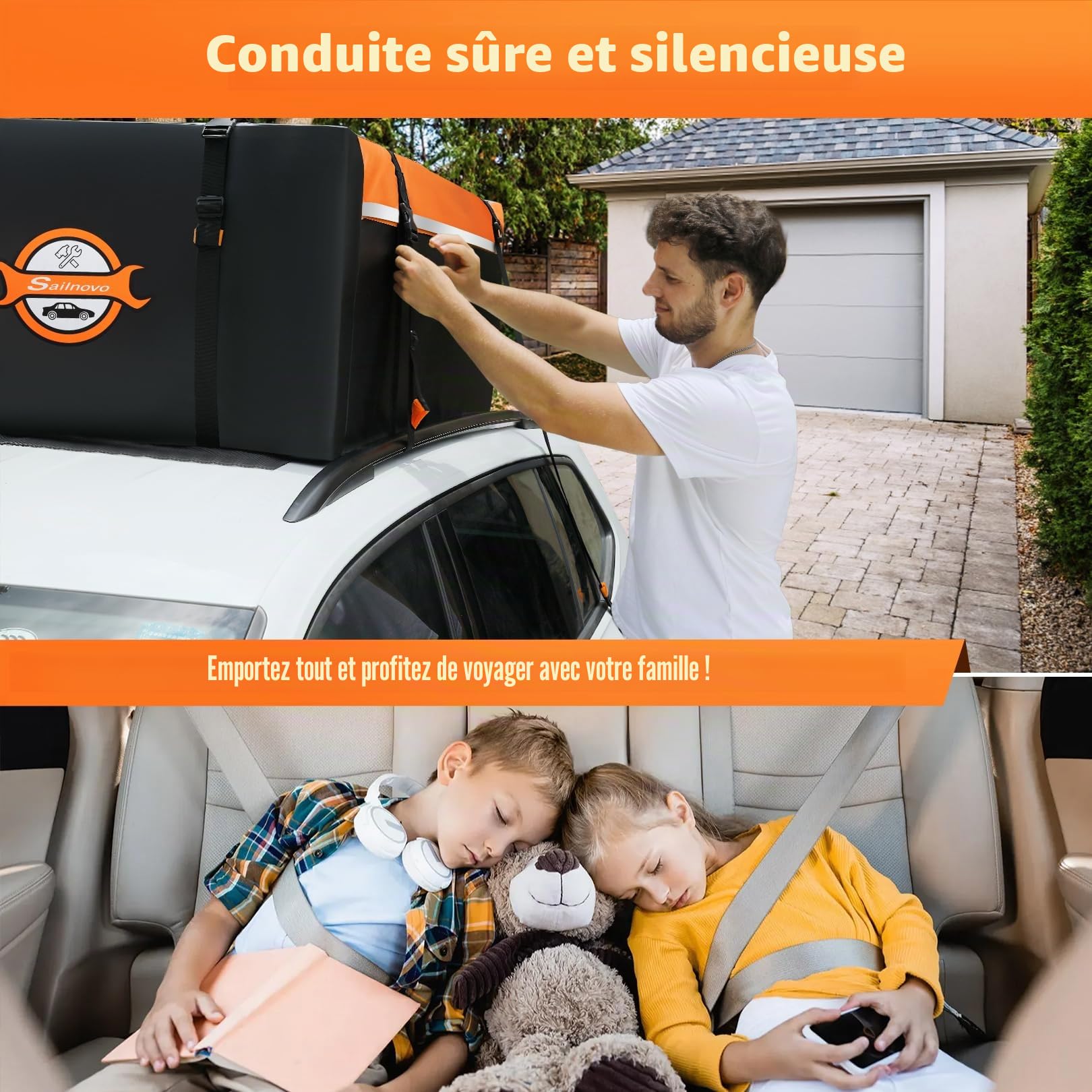 Sailnovo Coffre de Toit Voiture 425L Résistant, Sac de Toit Voiture Pliable