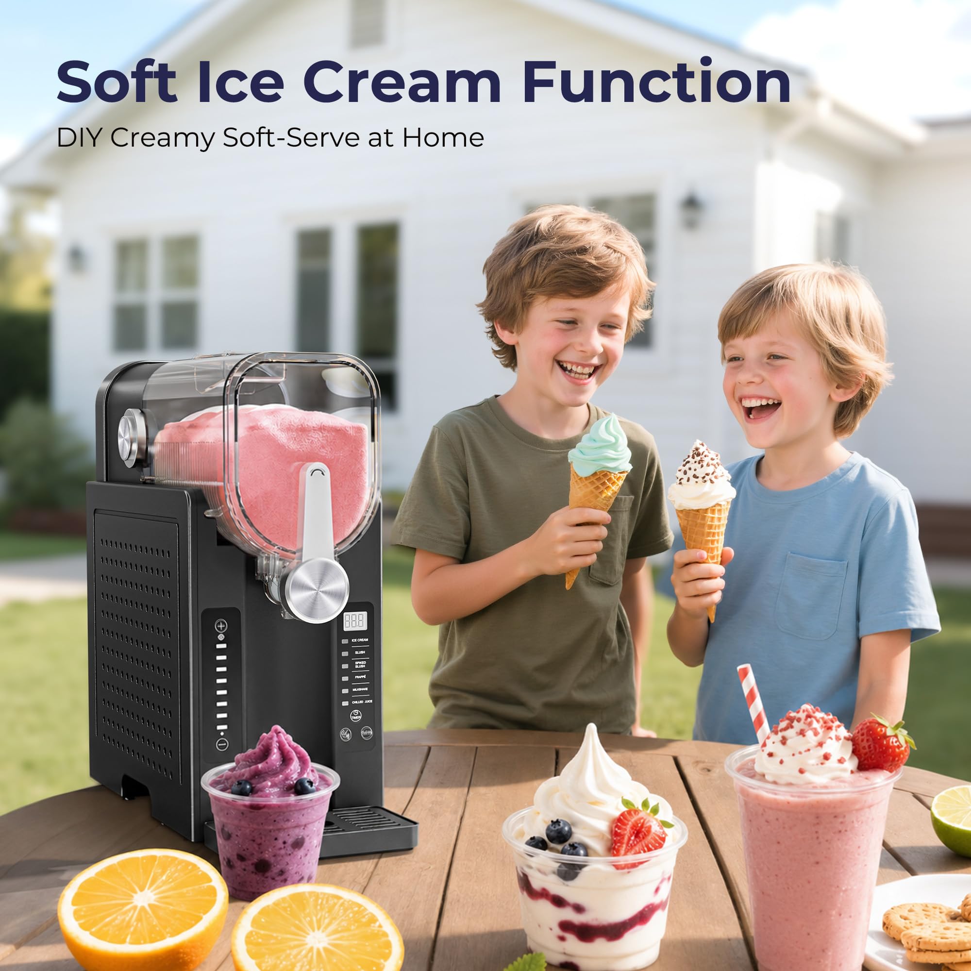 Slushie Machine, nie wymaga lodu, do domu, wyświetlanie temperatury w czasie rzeczywistym, ekspres do mrożonych napojów z 6 zaprogramowanymi programami do lodów, frappés, koktajli mlecznych i innych