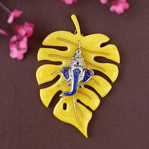 Miniatura 2 de SATVIK - 1 sartén de resina Patta Ganesh decorativo para colgar en la pared, pieza de exhibición Lord Ganesha en la hoja, decoración del hogar,