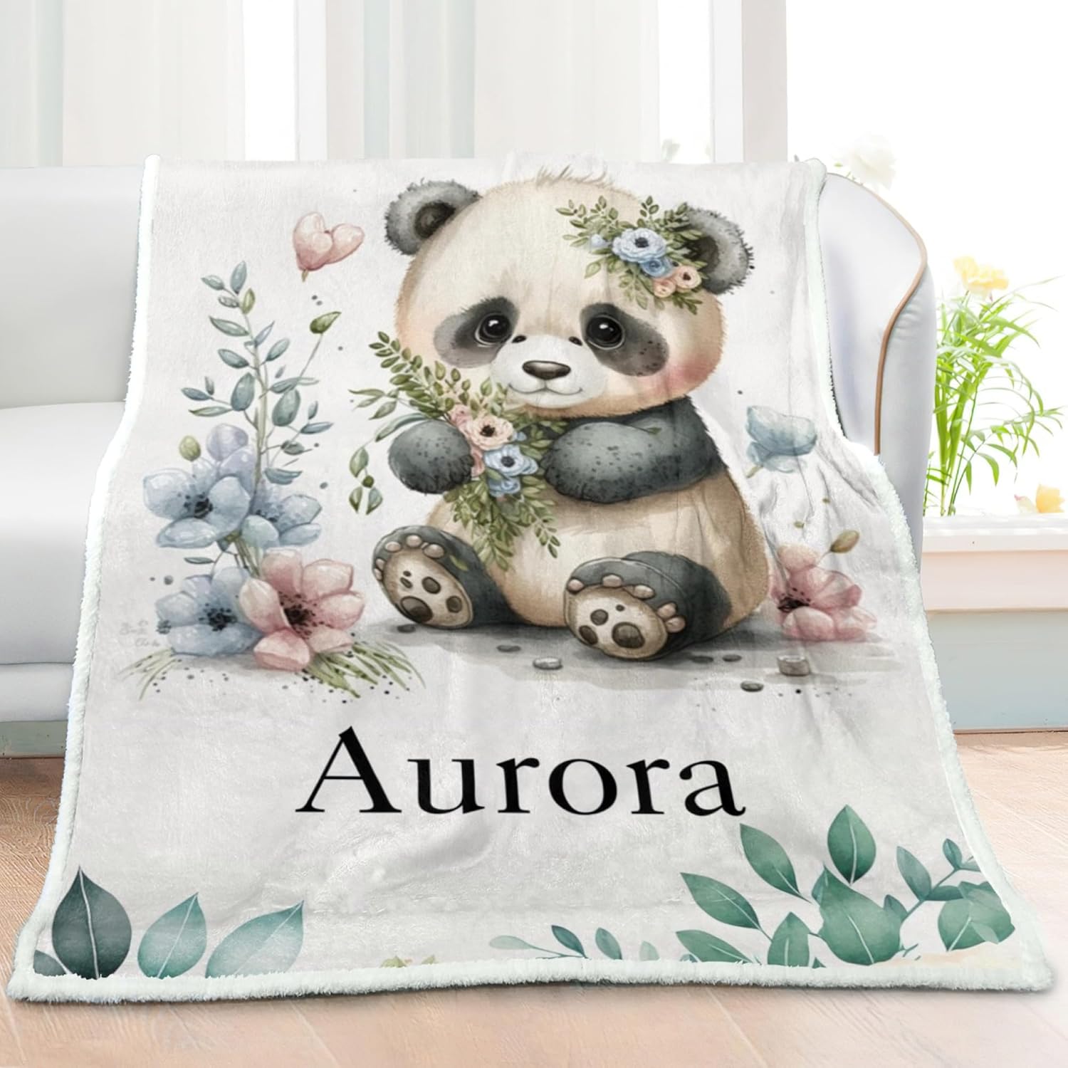 Custom Baby Blanket with Name Panda Sherpa Blanket Personalized Baby Blankets for Boys Girls Newborn Nursery Baby Blankets Unisex Receiving Blankets Girl Boy Toddler Blankets Soft Fleece