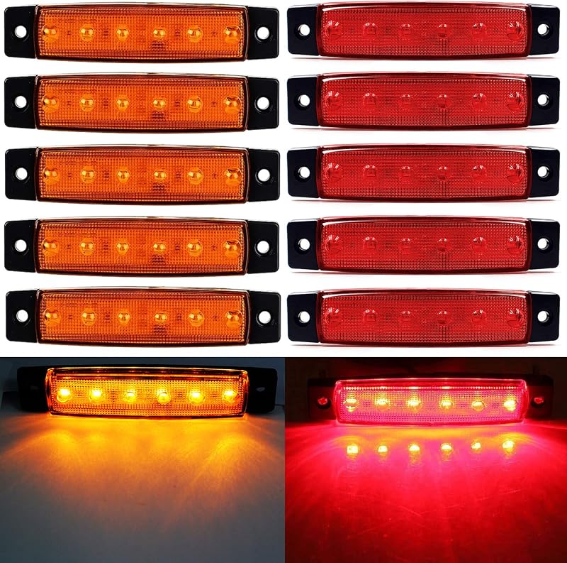 Barra de luz lateral LED FXC para caminhão, ônibus e reboque 12 V – 10 unidades (5 vermelhas e 5 âmbar)