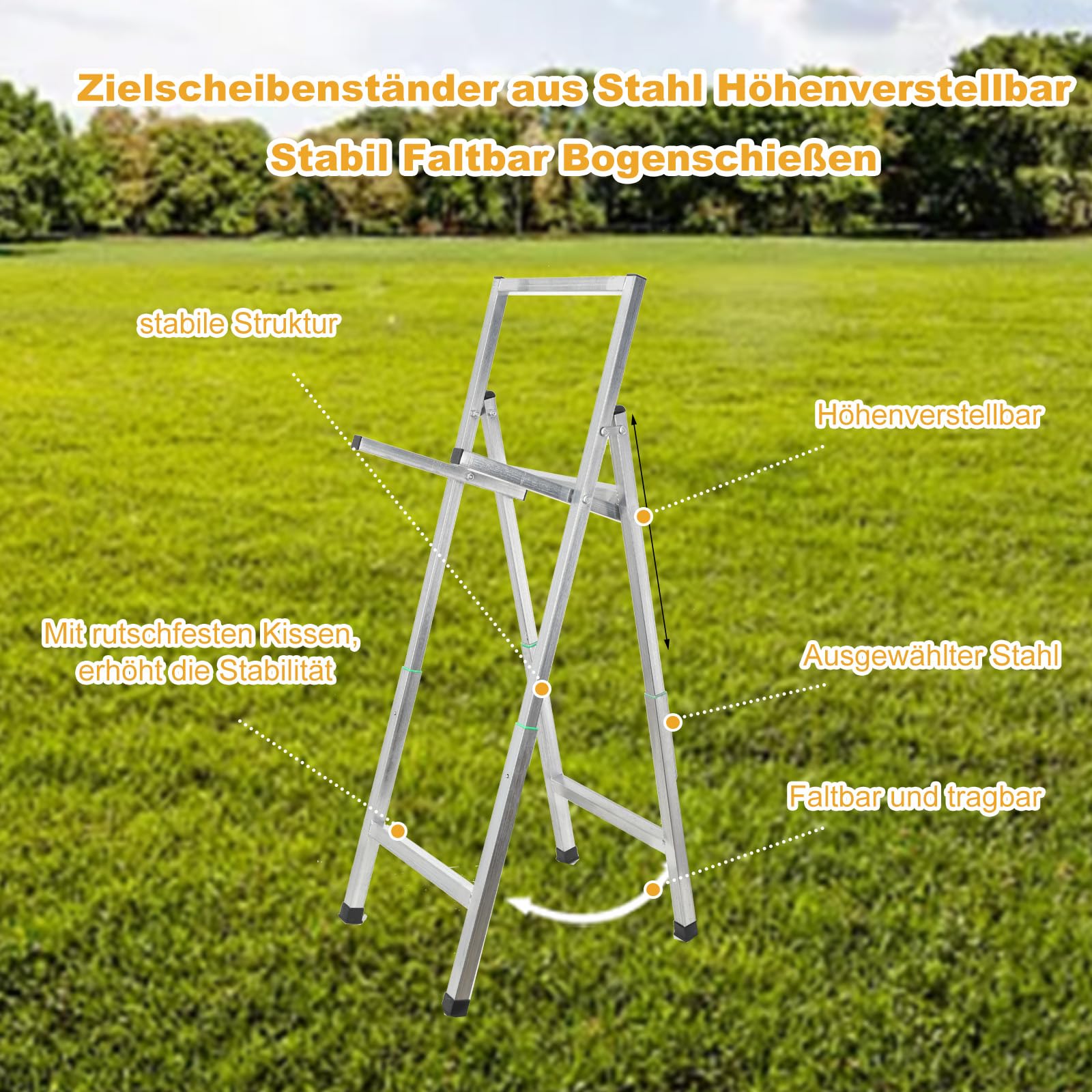 Soporte plegable de tiro con arco, altura ajustable, acero inoxidable, arco de diana, soporte para diana para tiro con arco al aire libre