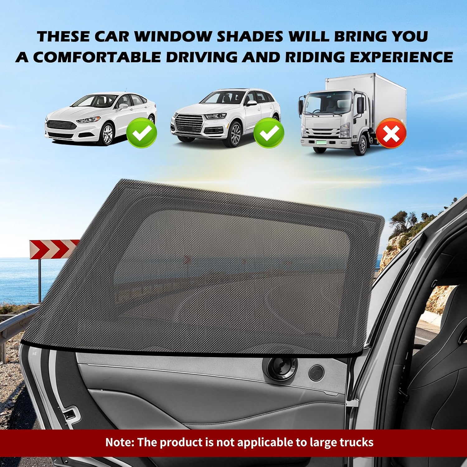 2PCS Rear Car Window Screen,Breathable Mesh Car Window Shades Block Sunlight and Lower Temperatures,Stretchable Cars Windows Covers with Nylon Stickers Cars Accessories