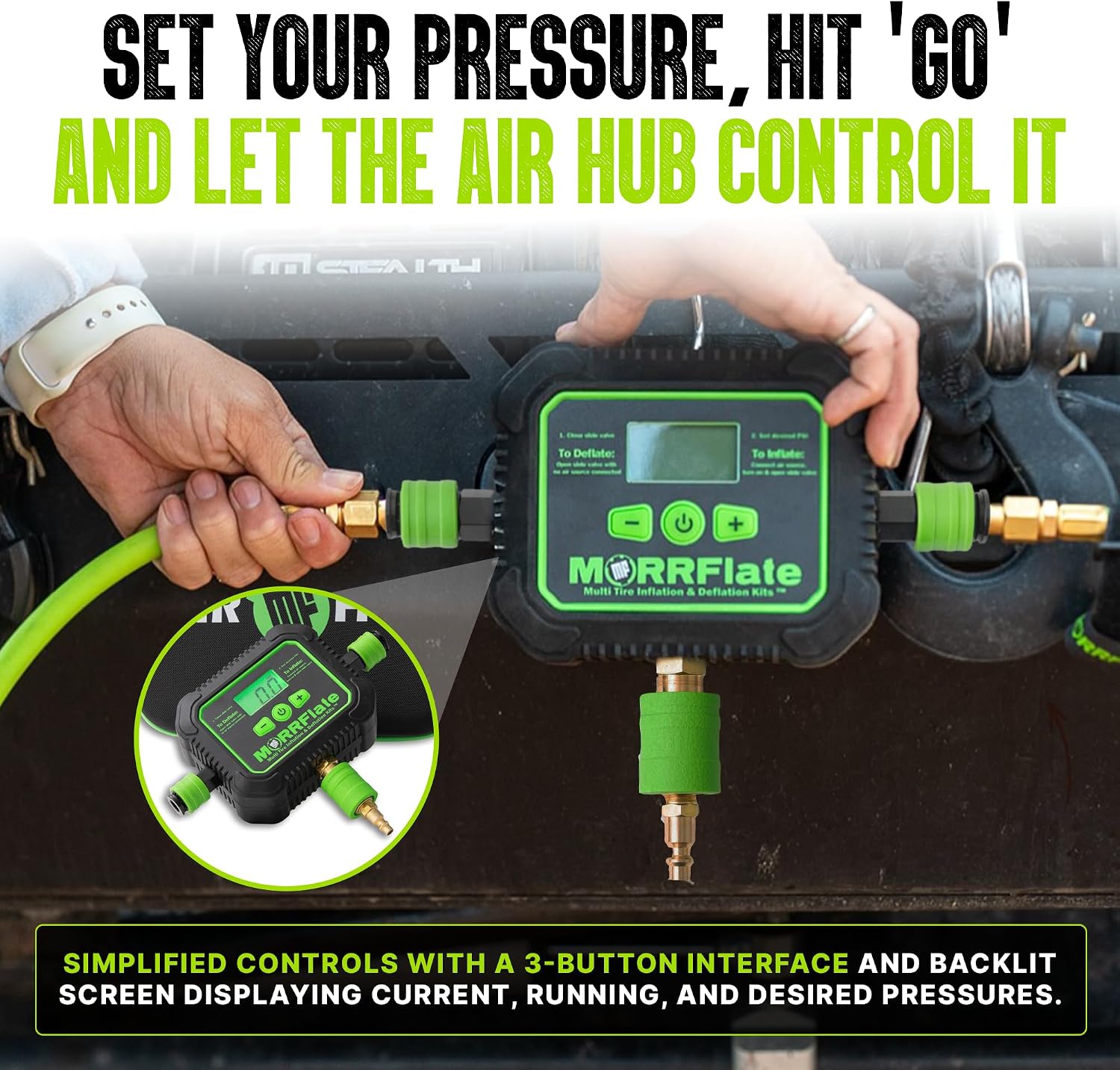 MORRFlate Air Hub Digital Air Controller Universal AutoMagic Tire Inflation and Deflation System with Digital User PSI Selection High-Flow Solenoids Rugged Design Includes Case