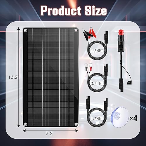 Miniatura 3 de Saillong Mantenedor de cargador de batería solar de coche de 10 W 12 V, panel solar impermeable, cargador solar portátil con encendedor de