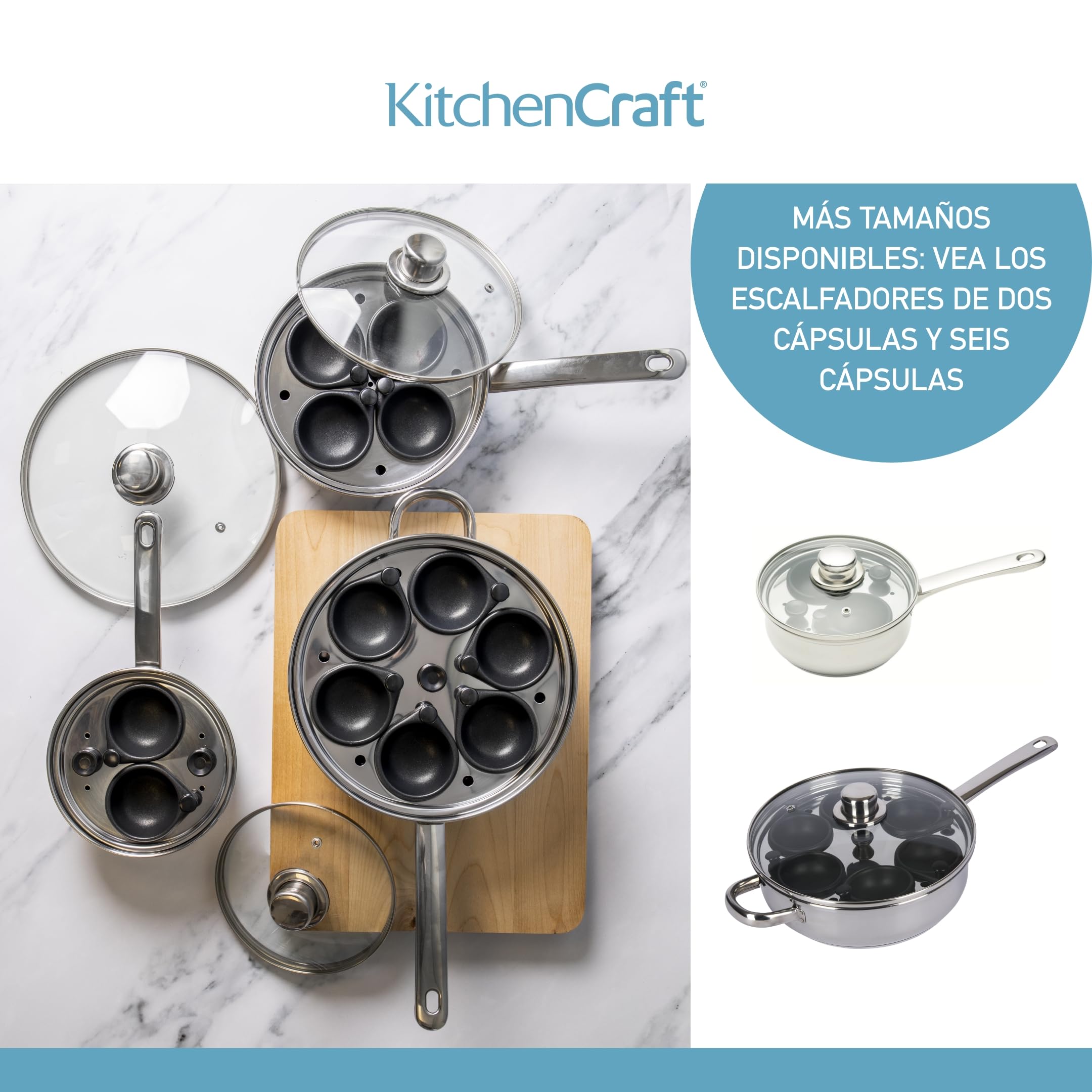 Kitchen Craft KCCVPOACH6 Clearview - Cazo de Acero Inoxidable para escalfar Huevos (6 Huecos, 28 cm)