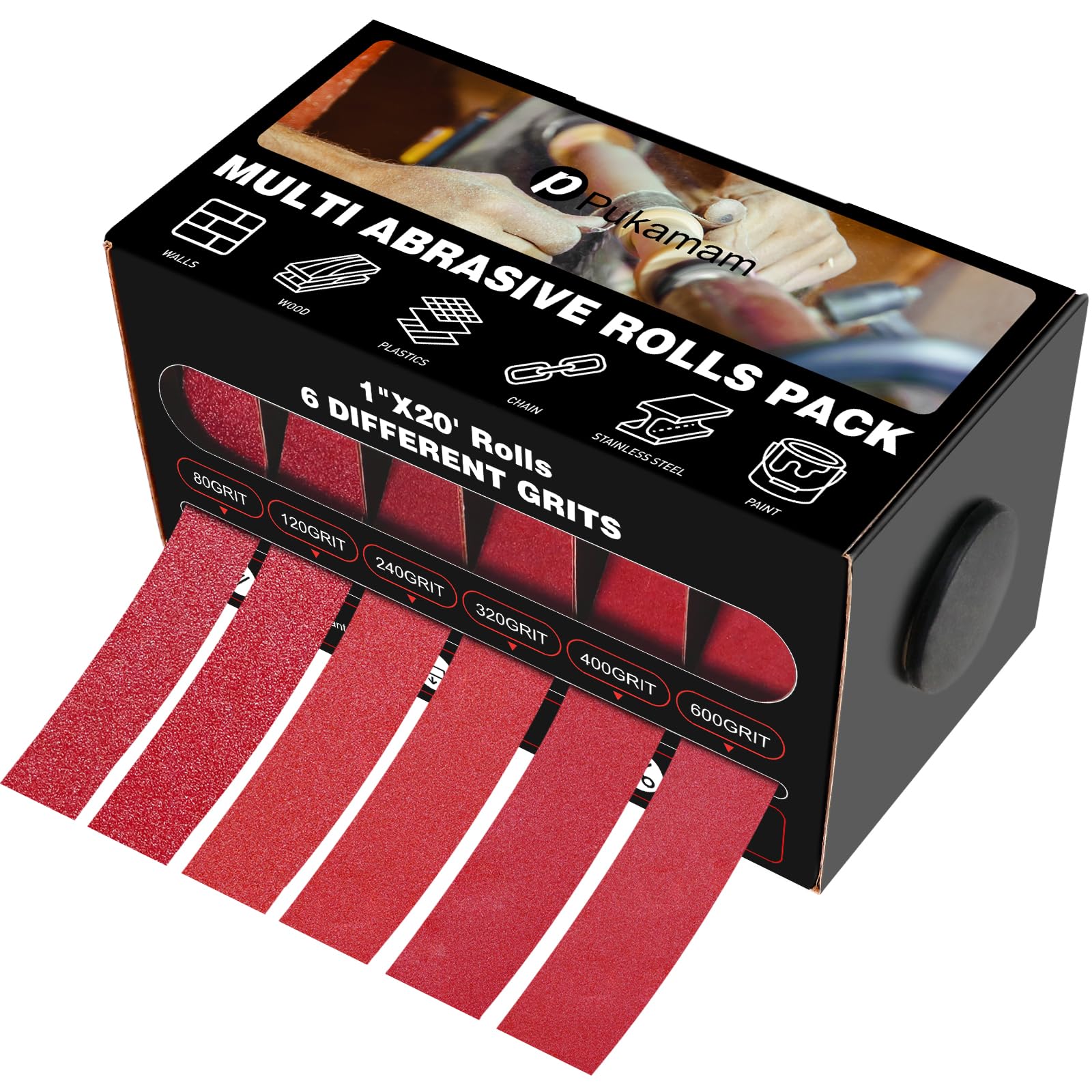 6 Rollen Schleifpapier Rolle, 25mm x 6 m Schleifleinen 80/120/240/320/400/600 körnung Schmirgelleinen Rolle, Schmirgelpapier für Holz, Metall, Möbel, Farbe, Trockenbau