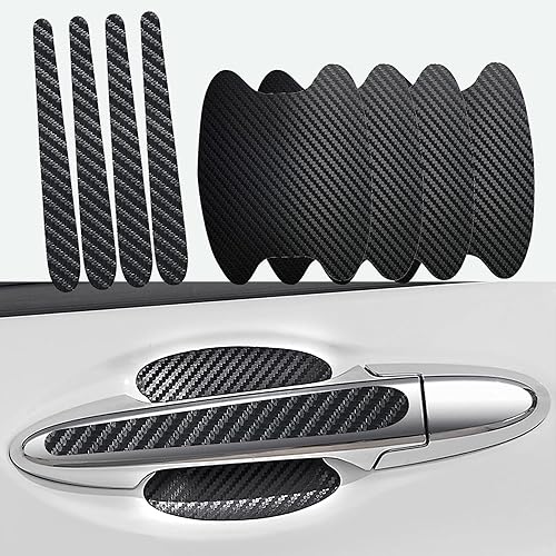 ZBGUN 8 calcomanías para manija de puerta de automóvil, 3.3 x 3.4 pulgadas, textura de fibra de carbono, antiarañazos, impermeable, sin rastros,