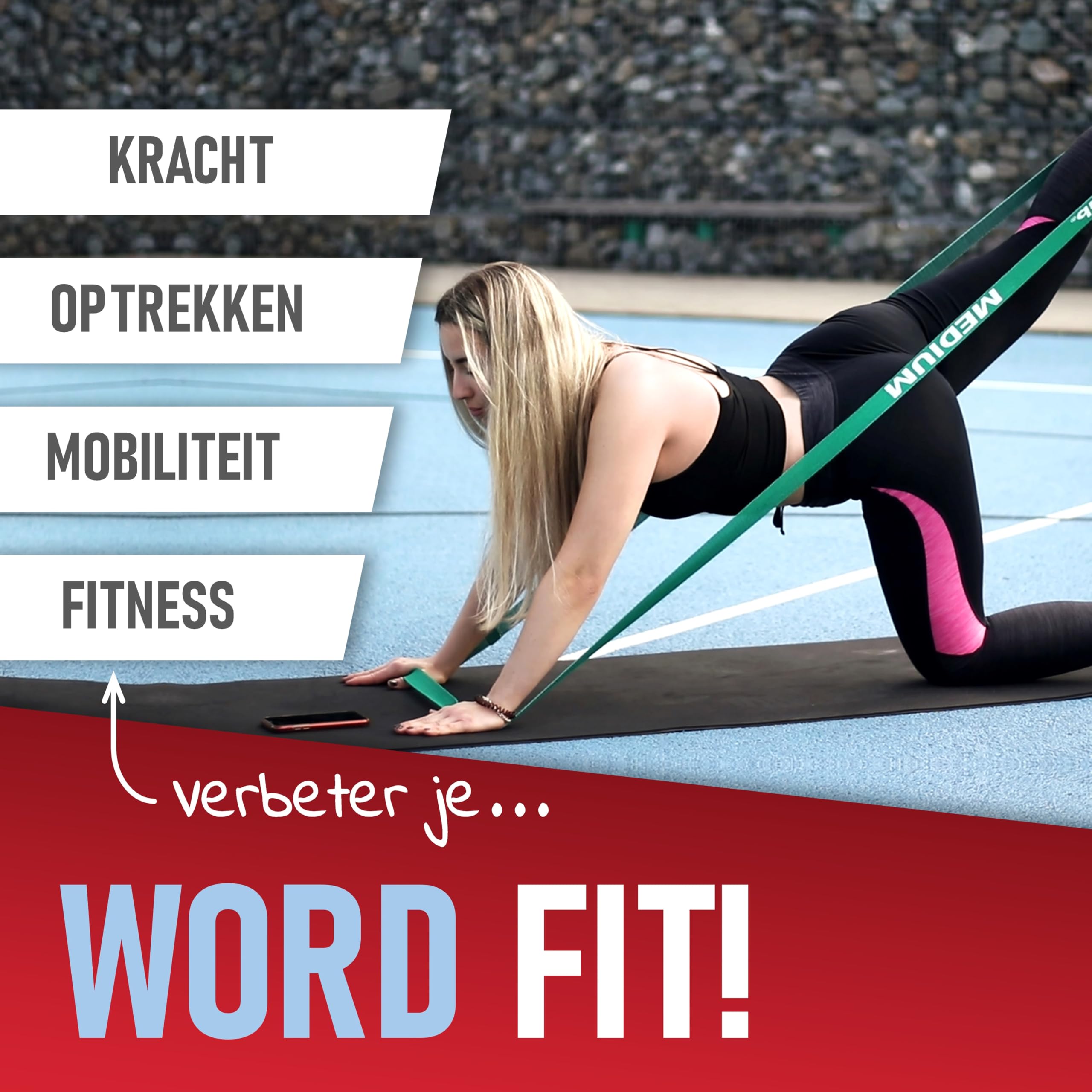 RED RAB Resistance band fabric voor krachttraining - 245 cm lange weerstandsbanden stof met 12 lussen - weerstandsband stof, fitness band, fitness elastiek, weerstand elastiek sport, weerstand band