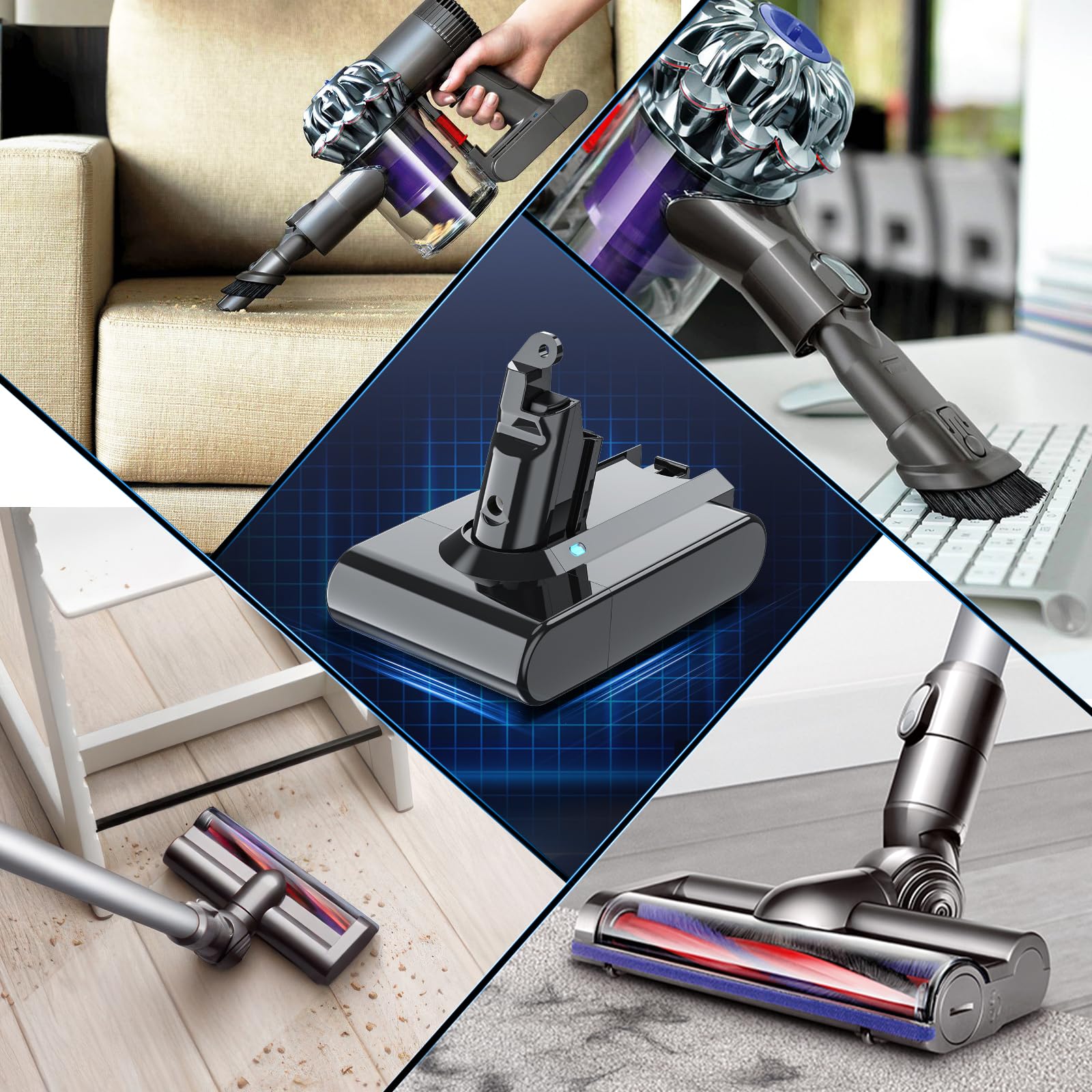 Batería de repuesto para Dyson V6, 6000 mAh/6,0 Ah, compatible con DC62 DC58 DC61 DC59 Animal DC74 DC72 SV03 SV05 SV06 SV07 SV09 aspiradora de mano