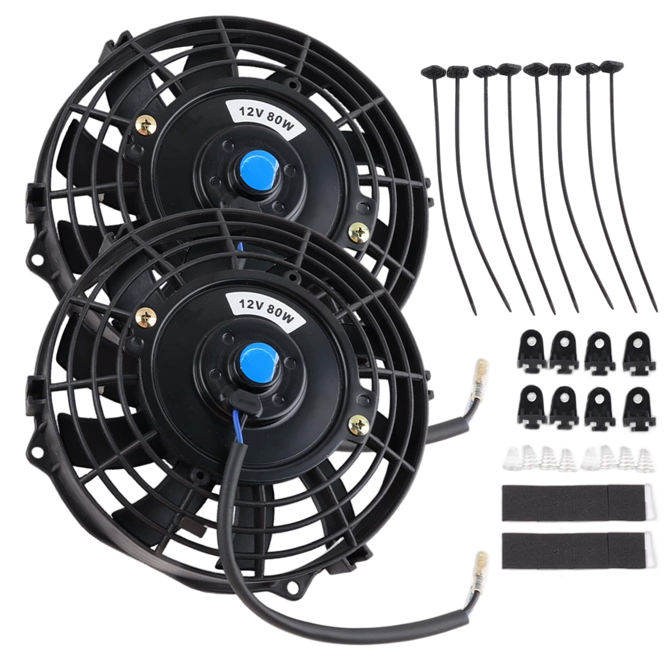 Tsawntd 2Pcs Electric Radiator Fan, Modified 7 Inch 12V 80W Radiator Cooling Fan with Installation Accessories for Various Vehicles & Engines