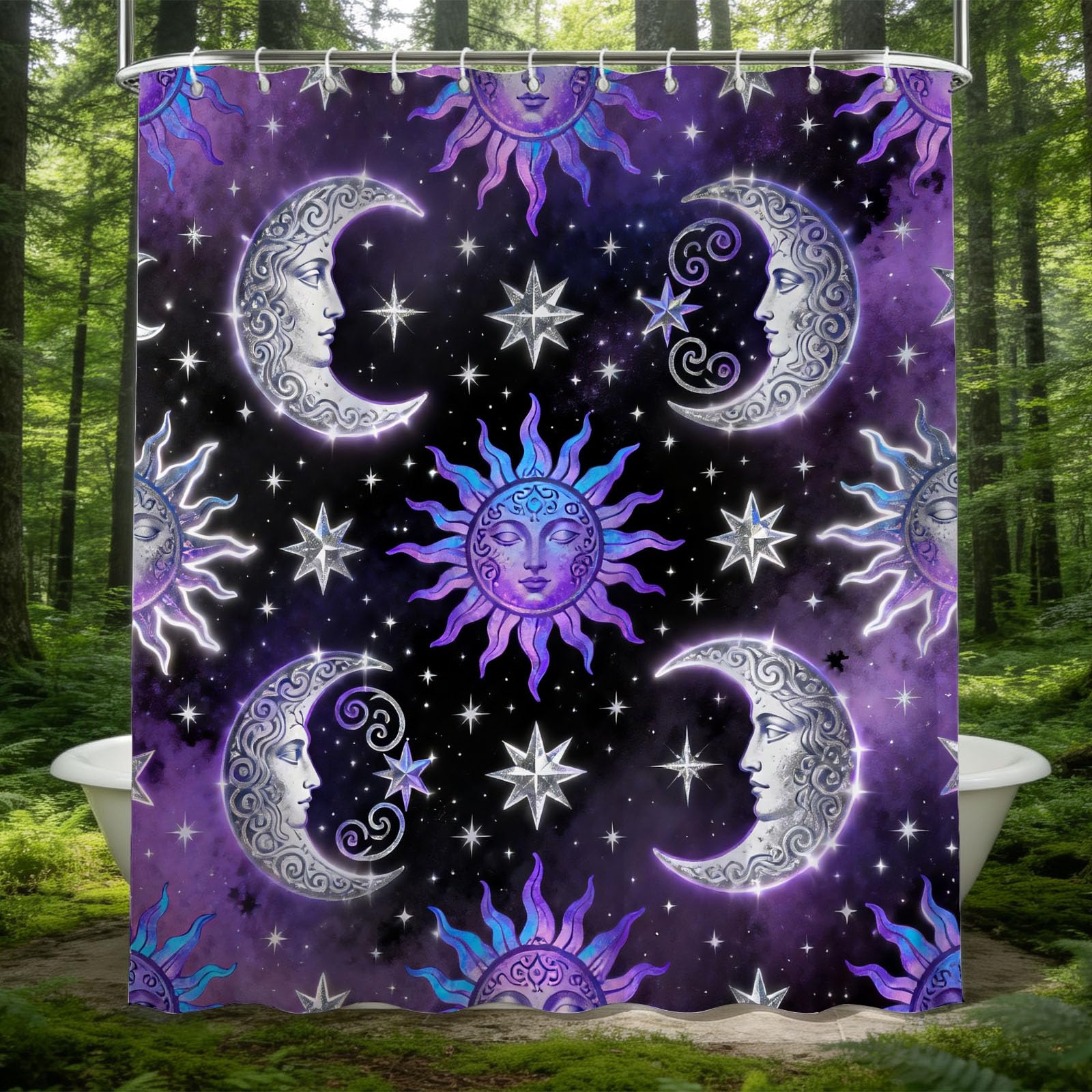 Hongduo 3D Cartoon Sun Shower Curtain for Stalls Bathtubs Dreamy Bathroom Decor Shower Curtain Set Polyester Fabric Waterproof 120x180cm/48X71 Inch with Hooks