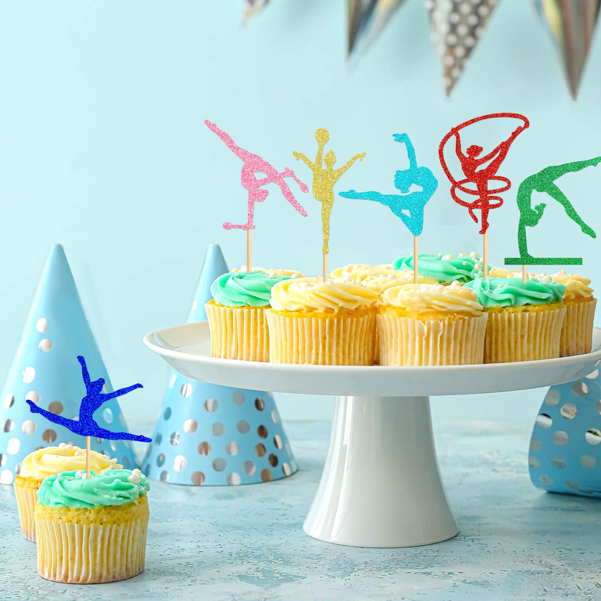 Confezione da 24 topper per cupcake a tema ginnastica, yoga, palestra, ragazza, decorazioni colorate per cupcake, ginnastica, yoga, decorazioni per torte a tema palestra, baby shower, feste di