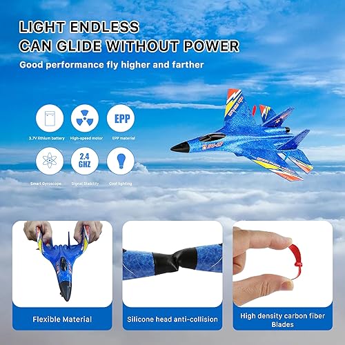 Miniatura 3 de Avión RC 2.4Ghz Control remoto RTF Jet - 2 canales Su-27 aviones anticaídas - Planeador fácil de volar con estabilización giroscópica adecuado para