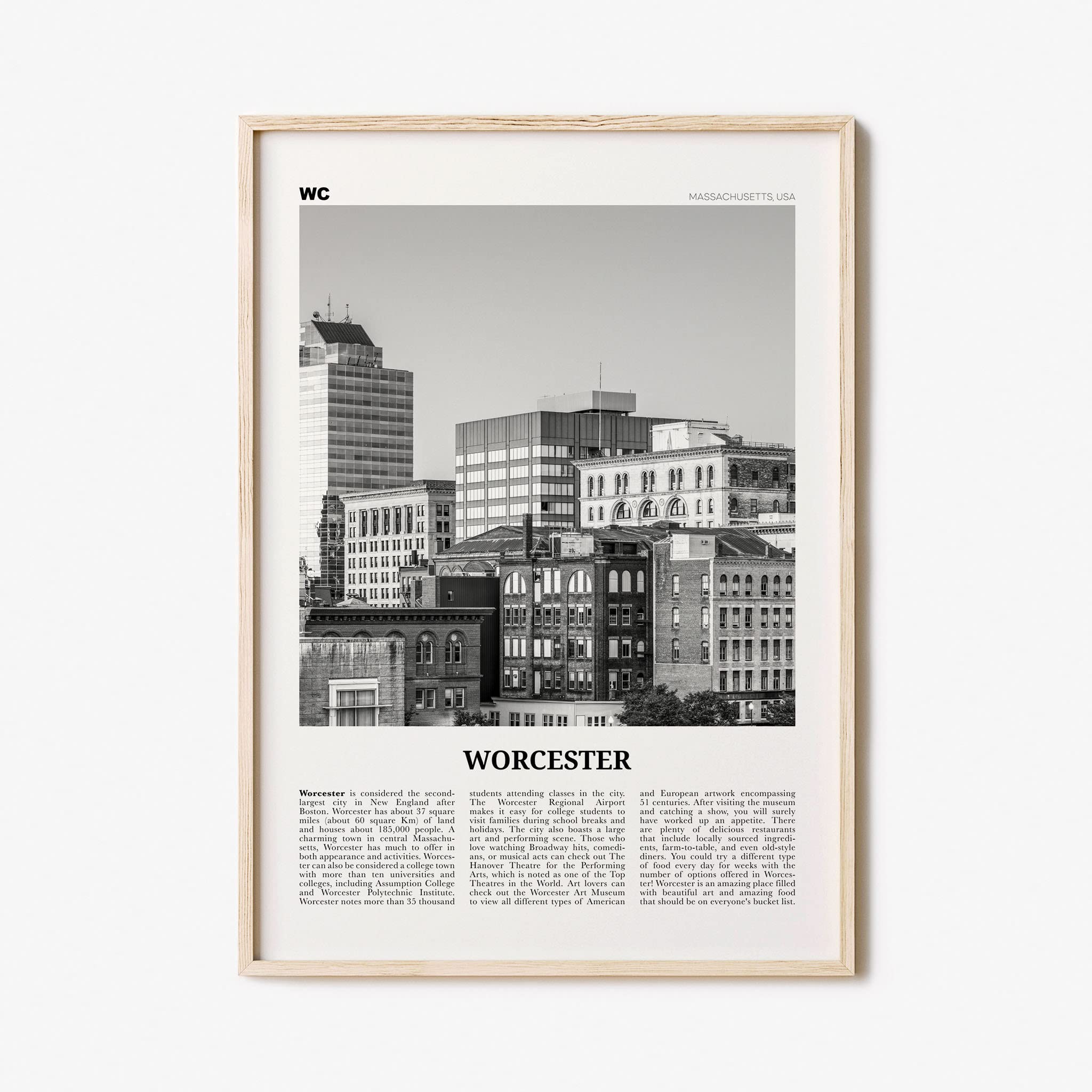 Worcester Wall Print, Worcester Decor, Wall Art Photo Décor Massachusetts Usa United States Decor Print Art Hanging 246 Poster Travel Photo