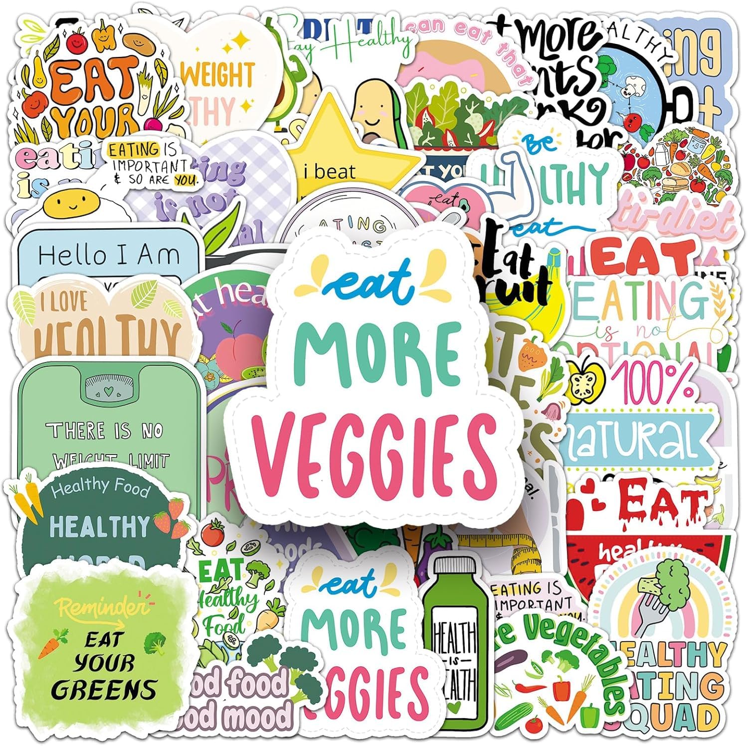 50 Pcs Healthy Diet Stickers,Healthy Eating Stickers Fruit & Vegetable Meal Decorative Stickers, Self-Adhesive for Scrapbooking, Kitchen Decoration, Weight Loss Plan Recordin-picture-19