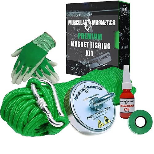 Paquete de pesca con imán de 625lb, incluye cuerda de alta resistencia de 6mm de diámetro y 100 pies de longitud, mosquetón, guantes de caucho